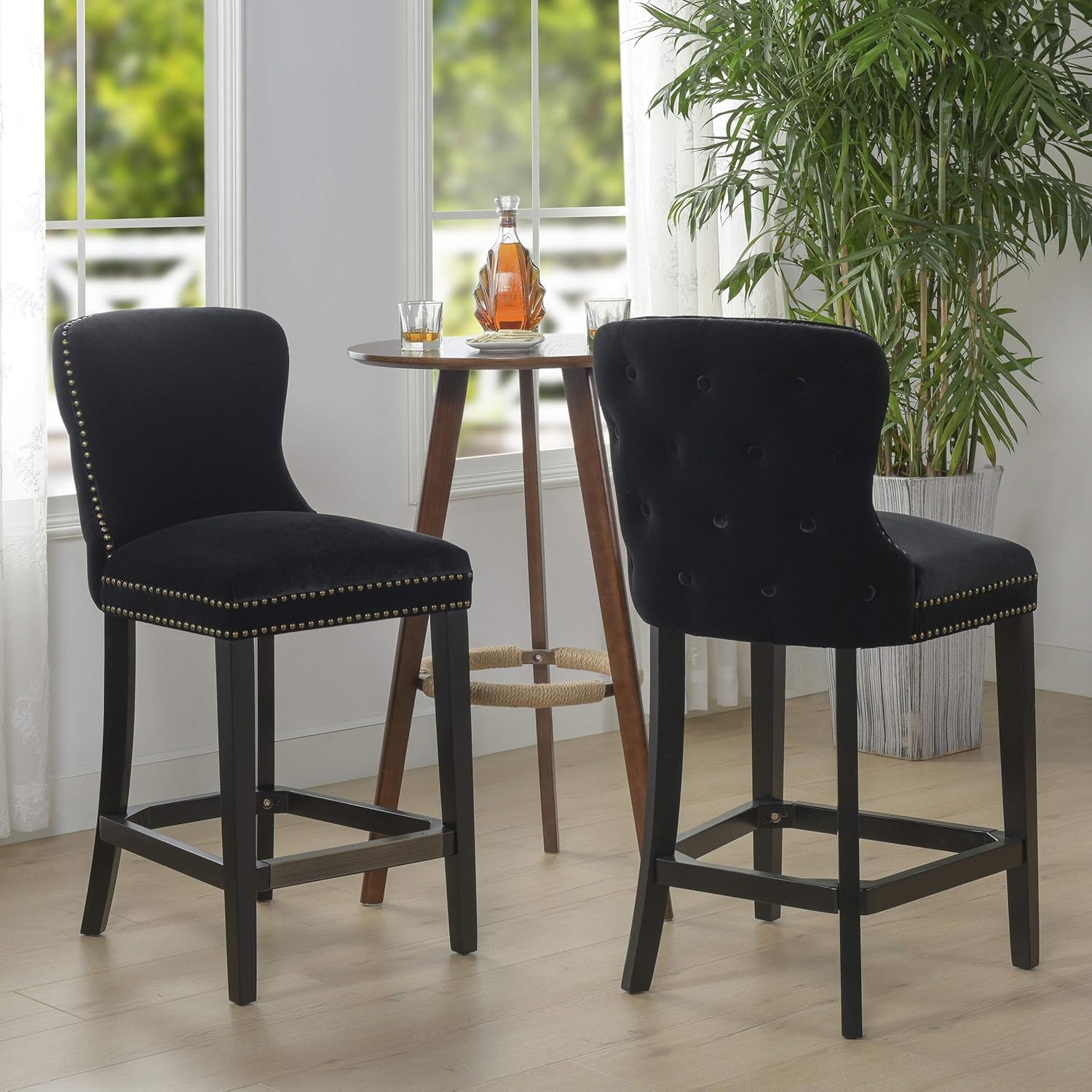 Jennifer Taylor Home Solano 26” Leather Bar Stool (Set of 2), Vintage Black