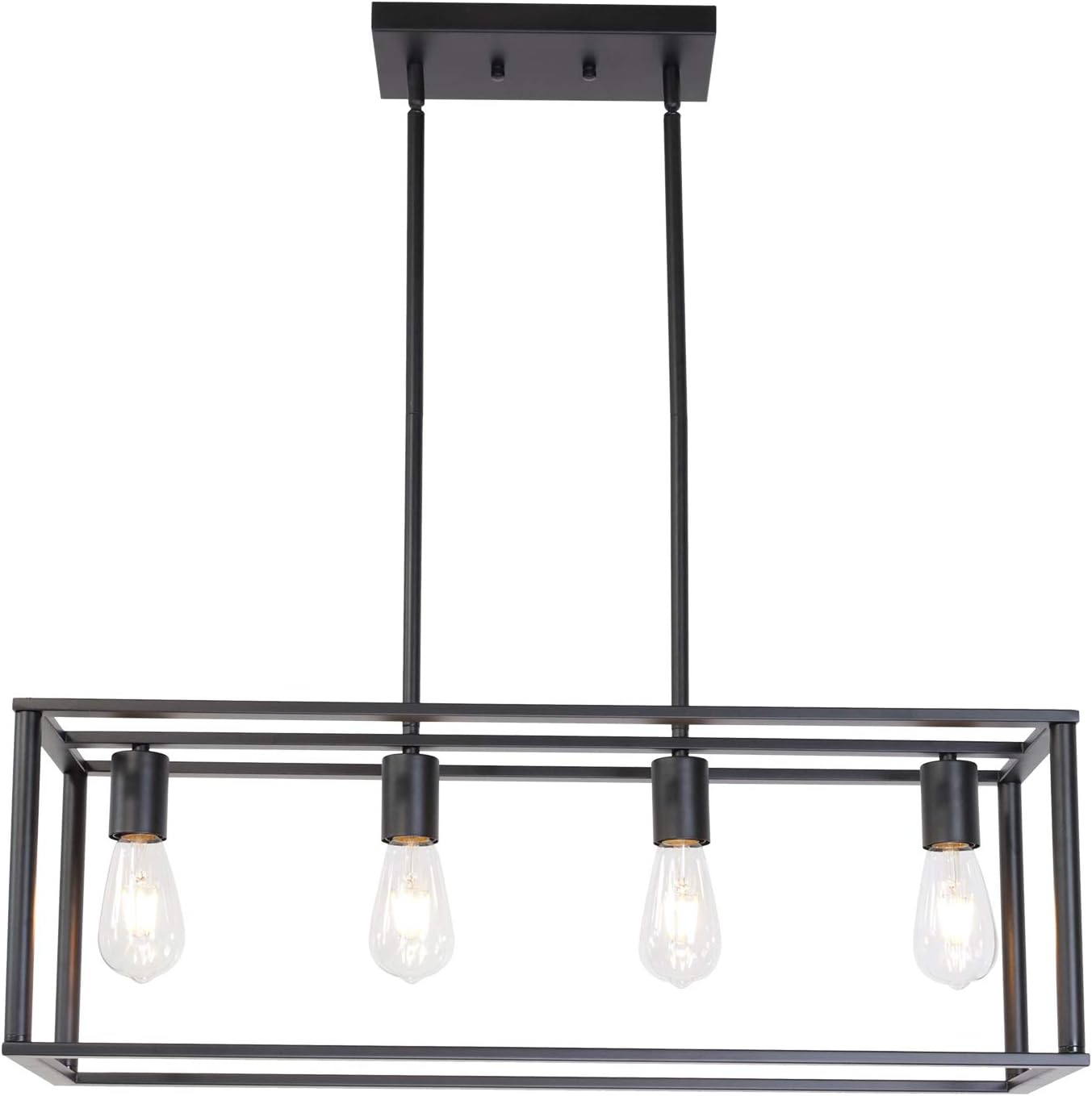BONLICHT Kitchen Island Dining Room Pendant Lighting 4 Light Industrial Vintage Open Frame Rectangle Chandeliers Modern Black Linear Cage Ceiling Light Fixture for Farmhouse Cafe Bar Restaurant