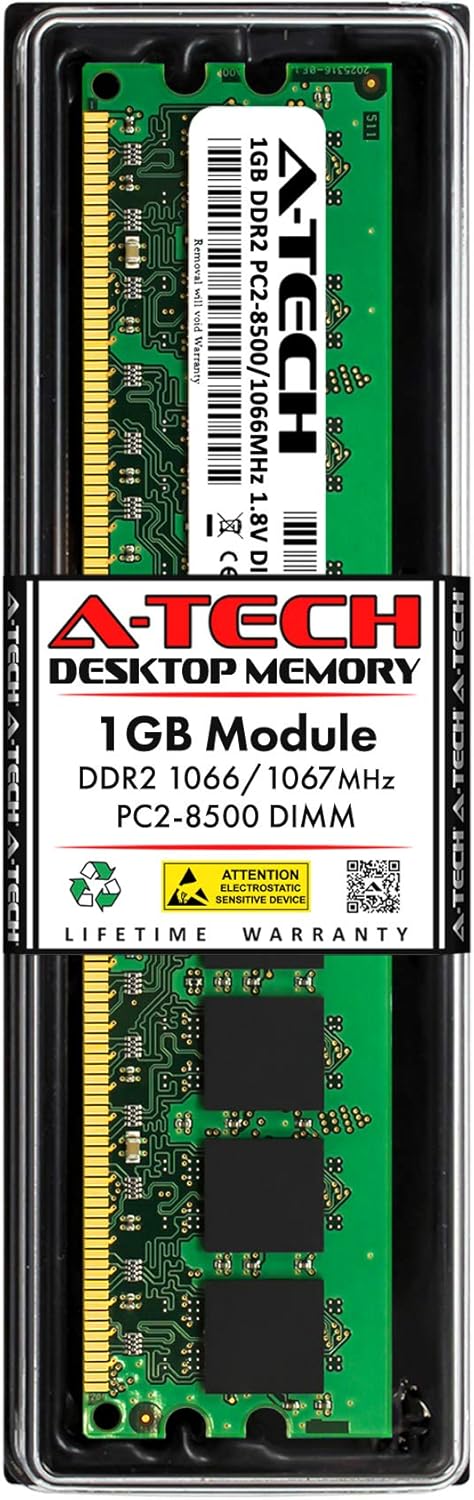 A-Tech 4GB (2x2GB) DDR2 1066MHz / 1067MHz DIMM PC2-8500 UDIMM Non-ECC 1.8V CL7 240-Pin Desktop Computer RAM Memory Upgrade Kit Pack of 2