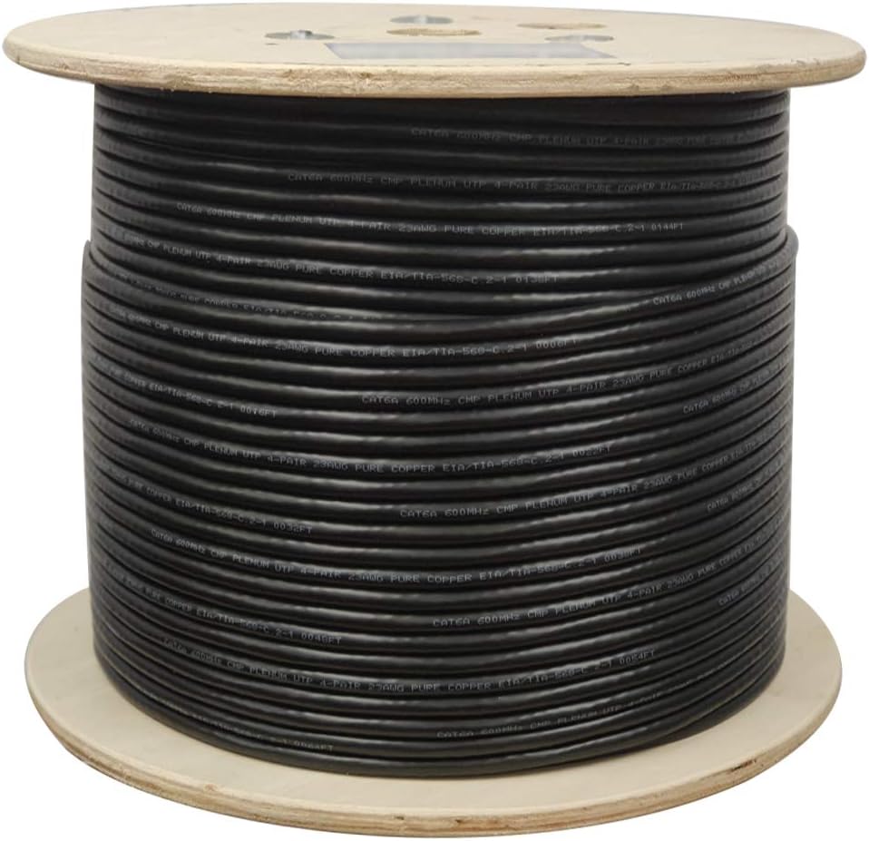 Cat6A Plenum (CMP), 1000ft, 23AWG | 100% Solid Bare Copper | Unshielded Twisted Pair (UTP) Bulk Ethernet Cable, Available in Blue, White & Black Color (Cat6A Plenum Blue)