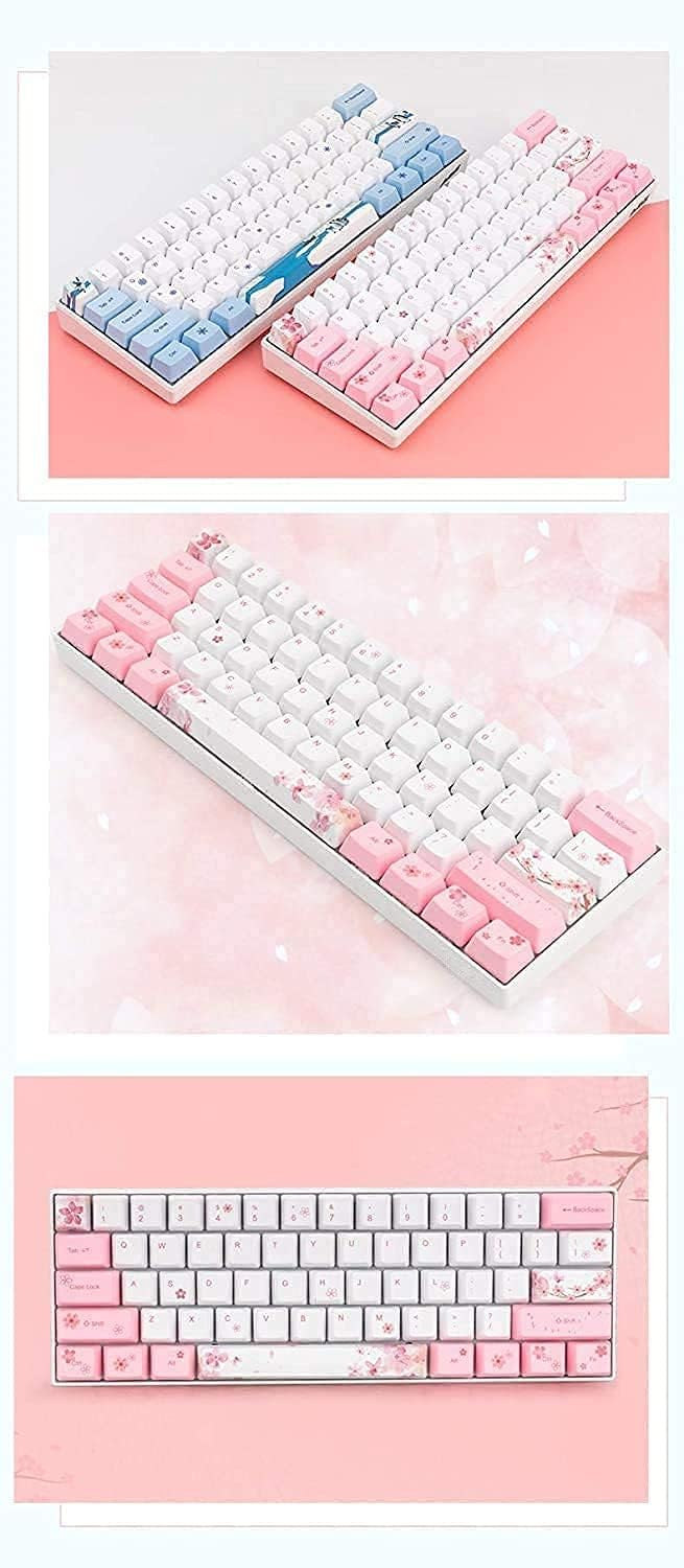 ZMX Cherry Blossom 61 Mechanical Keyboard,Hot Swappable 60％Compact Mechanical 5.0Bluetooth/Type-C Wired Dual-Mode RGB Backlit Dye-Sublimation PBT Keycap Gaming Keyboard(Brown Switch, Pink)