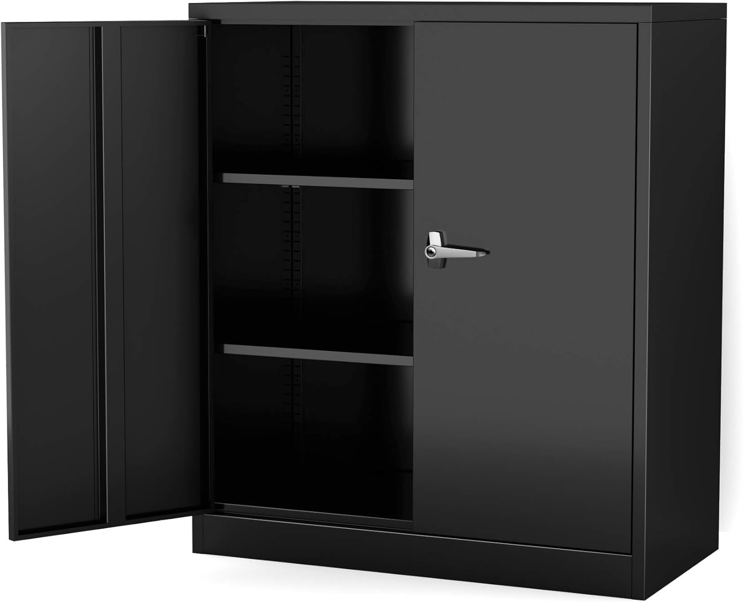 STEELCUBE Metal Storage Cabinet, Storage Cabinet with 2 Adjustable Shelves, Steel Counter Cabinet with Lockable Doors for Home Office (Black)