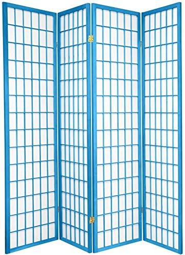 ORIENTAL Furniture 6-Feet Window Pane Japanese Shoji Folding Privacy Screen Room Divider, 4 Panel Turquoise