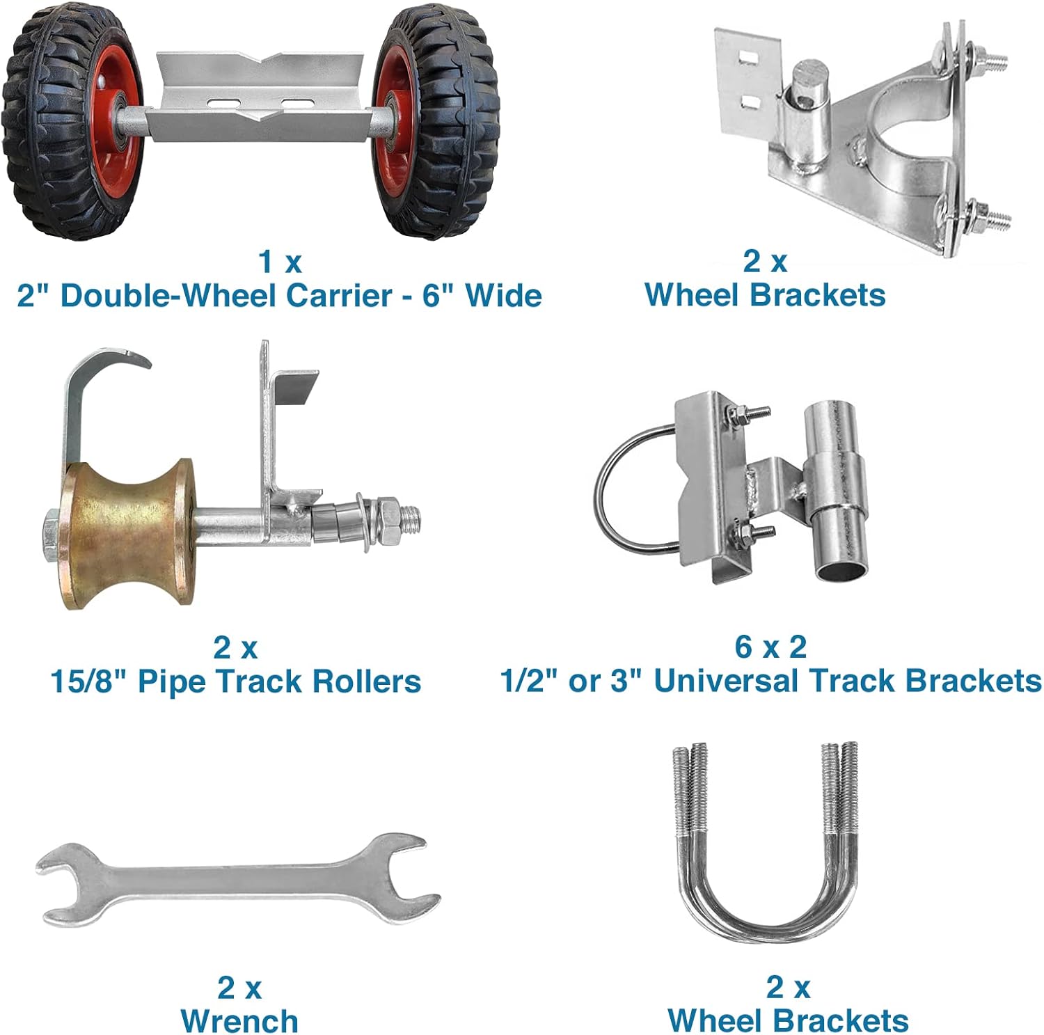Goyappin Chain Link Rolling Gate Kit Galvanized Steel Rolling Fence 6 Universal Track Bracket Chain Link Rolling Gate Hardware Kit 2 Solid Rubber Wheels Fence Rolling Kit for Chain Link Sliding Gate