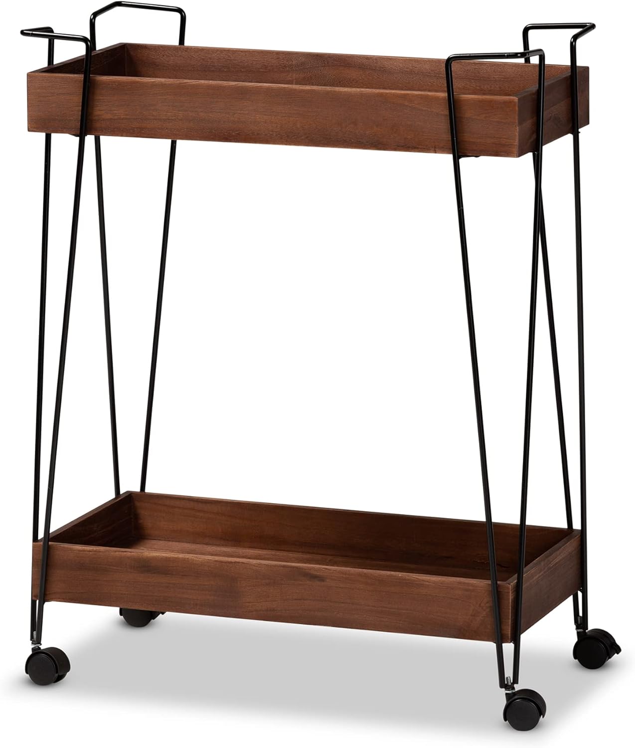 Baxton Studio Reynard Wine Carts, Black/Walnut Brown Pack of 2