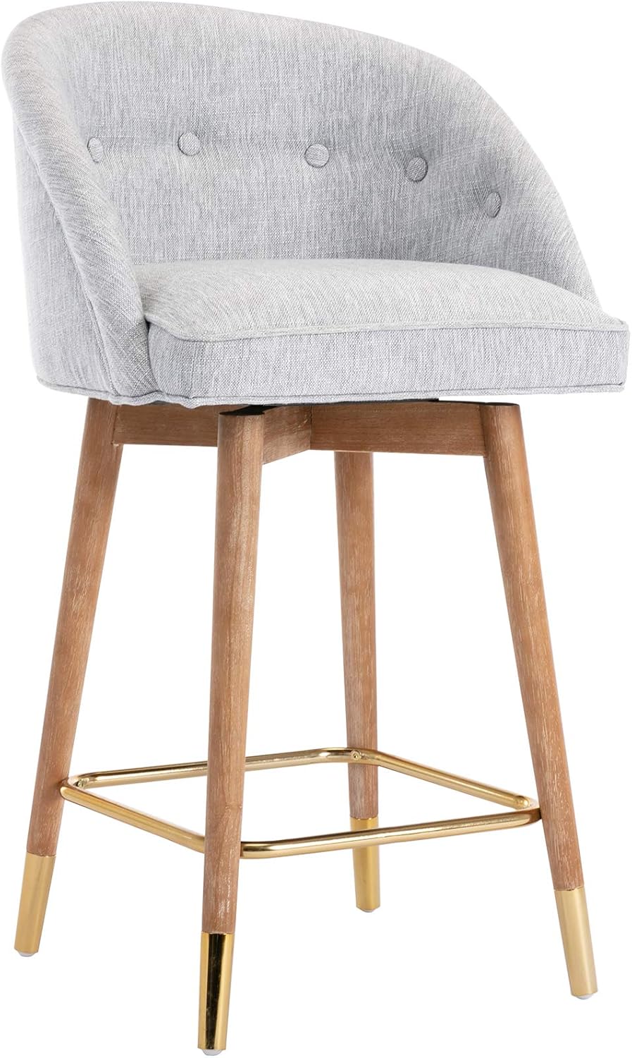 HNY 26 Inch Farmhouse Counter Height Bar Stool with Back, Retro Mid Century 26 Linen Kitchen Island Barstool, Grey
