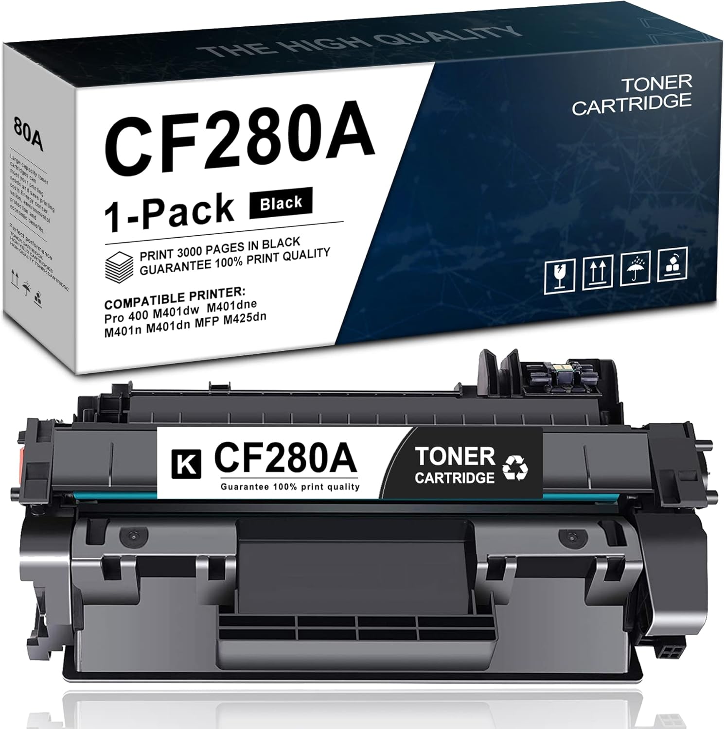 POTONER Compatible Toner Cartridge Replacement for HP 80A CF280A Pro 400 M401n M401dw M401dne M401dn MFP M425dn (Black, 1-Pack) Pack of 2