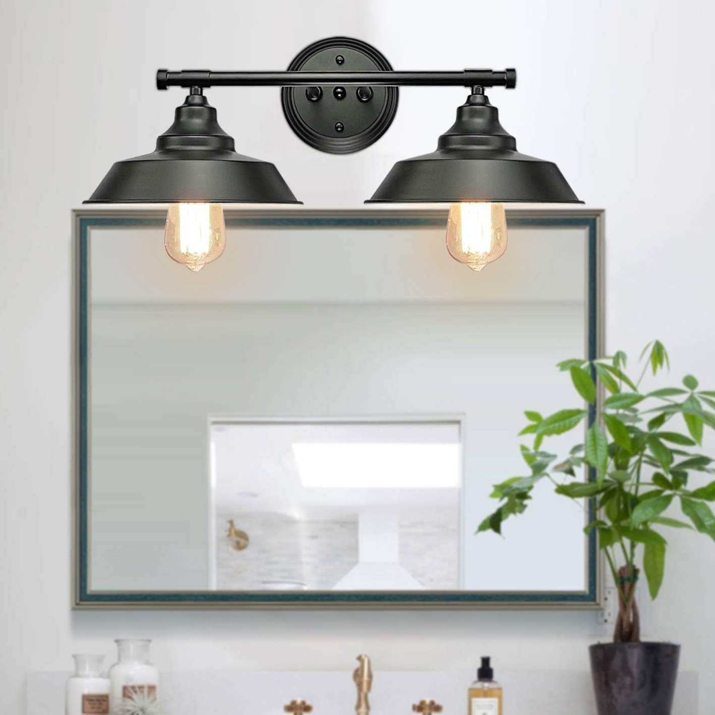 GoYeel 2-Lights Vanity Wall Sconce Lighting, Rustic Style Matte Black Bathroom Light Fixtures Over Mirror Industrial Wall Light Sconces for Bathroom Vanity Lights for Cabinets Dressing Table