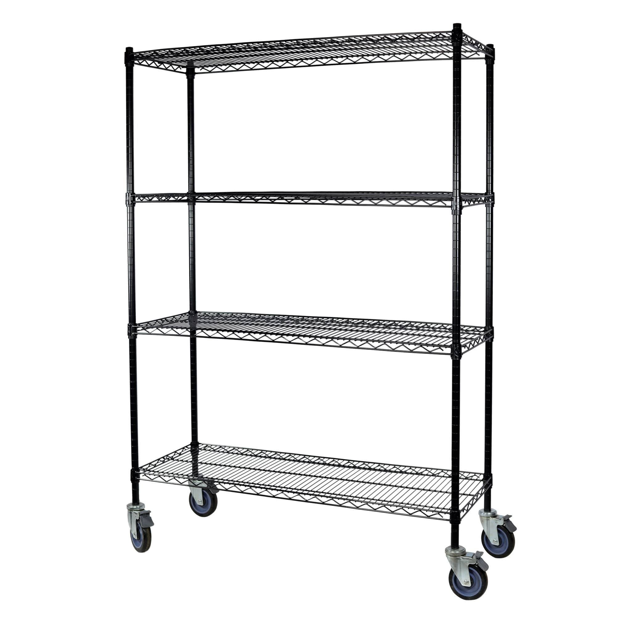 Storage Max Black Wire Shelving with Wheels, 24 x 48 x 74, 4 Shelves