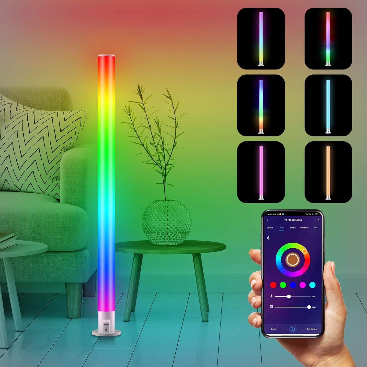 SUNY Smart Corner Floor Lamp, Dimmable RGBW LED Table Bars with 16 Million Colors & 2200k-6500k White Light, Support Alexa & Google Assistant, Sound-Activated Ambient Light for Bedroom Gaming Theater
