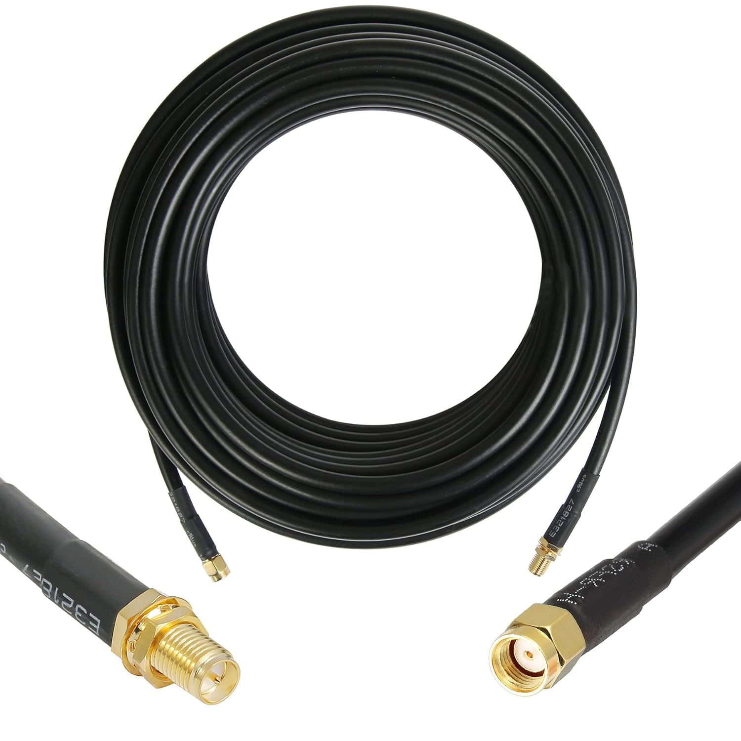 50 ft RP-SMA Male to RP-SMA Female Extension Cable (50 Ohm), WIZACE Pure Copper Low-Loss Coax Jumper for WiFi Router Wireless Network Card Security IP Camera Hotspot Miner to Antenna Pack of 2