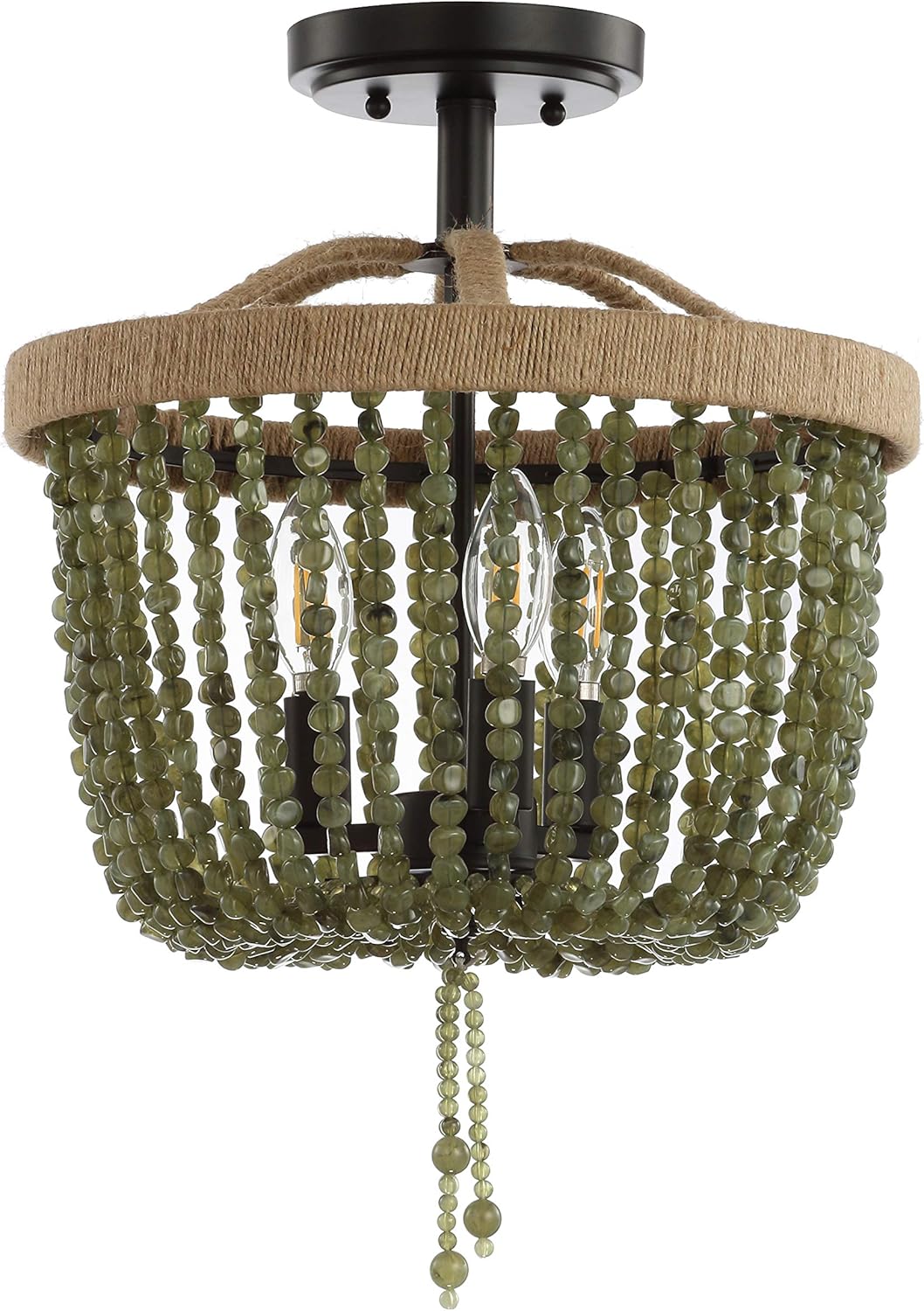 Safavieh FLU4040A Davin Green and Black Beaded 3-Light (LED Bulbs Included) Flush Mount