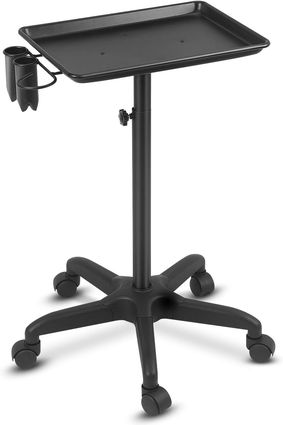 johgee Premium Aluminum Salon Tray Cart Adjustable Height Storage Tray W/Accessory Caddy Aluminum Mobile Utility Trolley Tool Holder (Black) Pack of 2