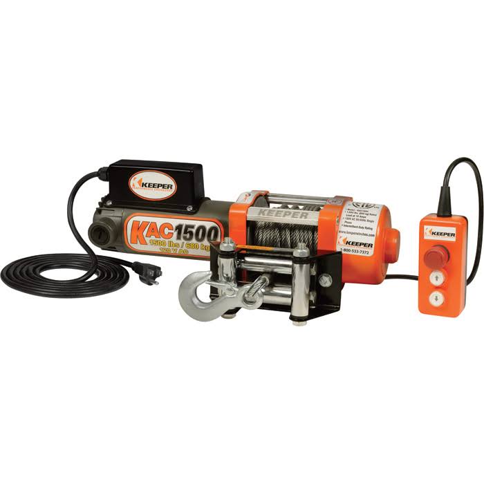 Keeper 110/120 Volt AC Powered Electric Utility Winch - 1,500-lb. Capacity, Galvanized WIRE, Model KAC15042