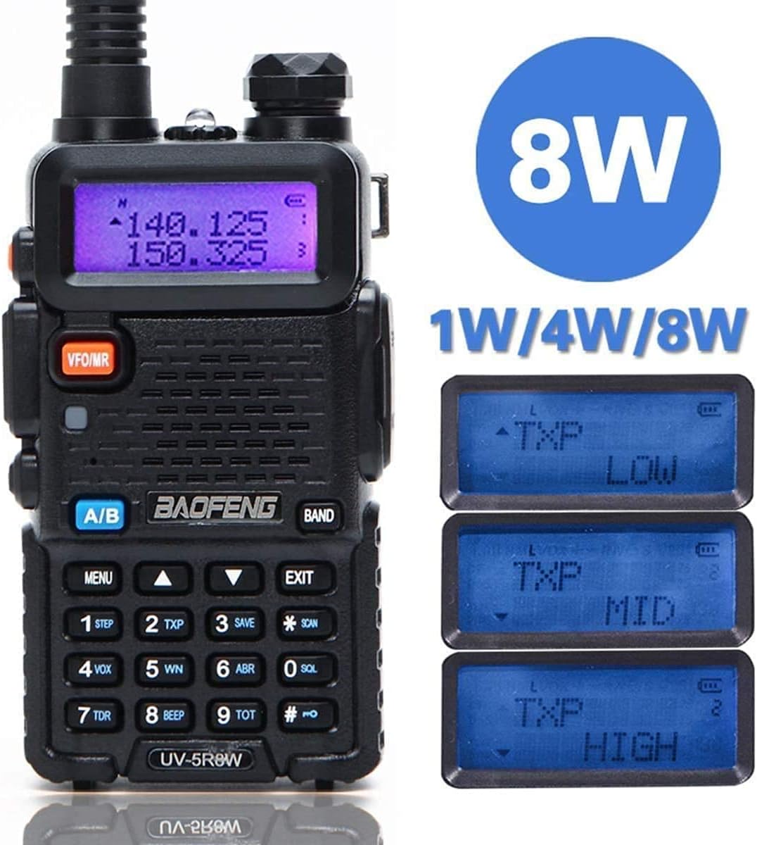 BAOFENG UV-5R 8W Dual Band VHF/UHF Two Way Radio with More 3800mAh Battery and Tube Earpiece, Handheld MIC, Tactical Antenna, USB Programming Cable, USB Charging Cable Pack of 2