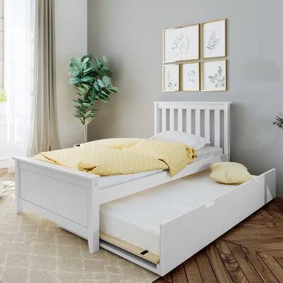 Boling Solid Wood Twin Platform Bed with Trundle Frame Harriet Bee Bed Frame Color: White, Accessory: Trundle