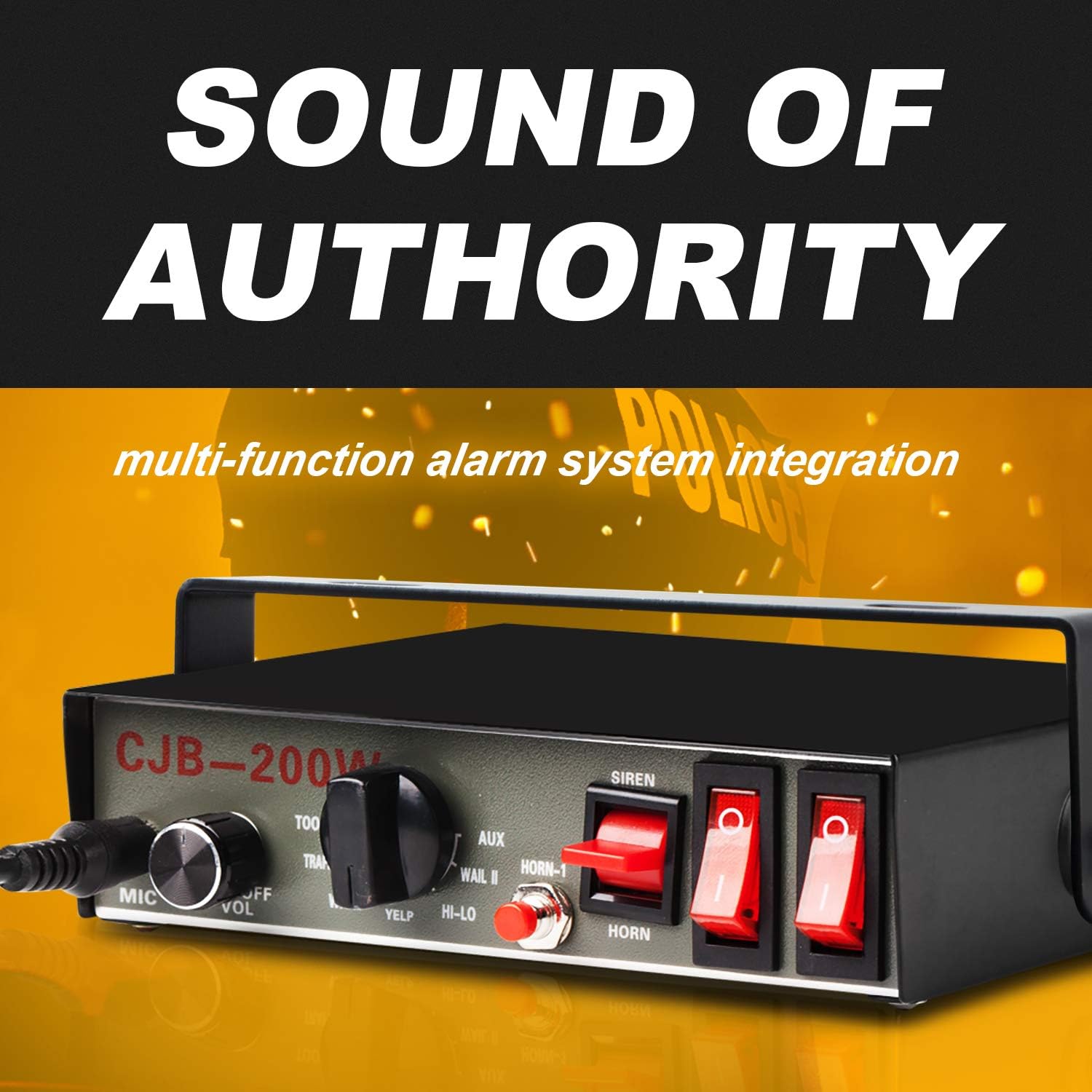 YHAAVALE CJB200P Amplifier Police Siren & Black Plastic Square Speaker,DC12V 200W 9 Tones Wired Handheld Microphone Loudspeaker Emergency Siren Electronic PA System Pack of 2