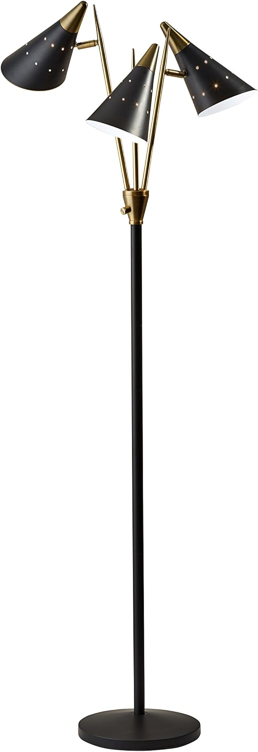 Adesso Home 3249-01 Transitional Three Light Floor Lamp from Nadine Collection Finish, 19.00 inches, Black/Antique Brass
