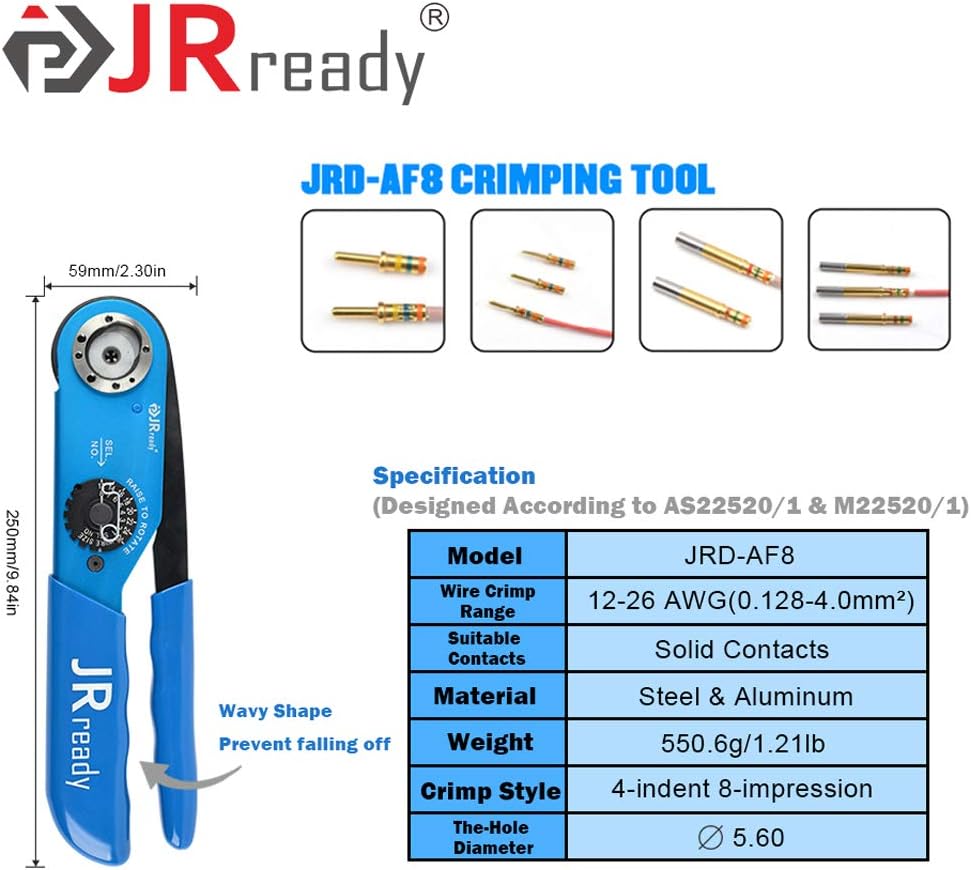 JRready JST1515 M22520/1 series crimping tool kit M22520/1-01 crimper work with TH1A/TH163 /TH4/UH2-5 positioner and G125 Suitable for Solid Contacts of electric Connectors 12-26AWG