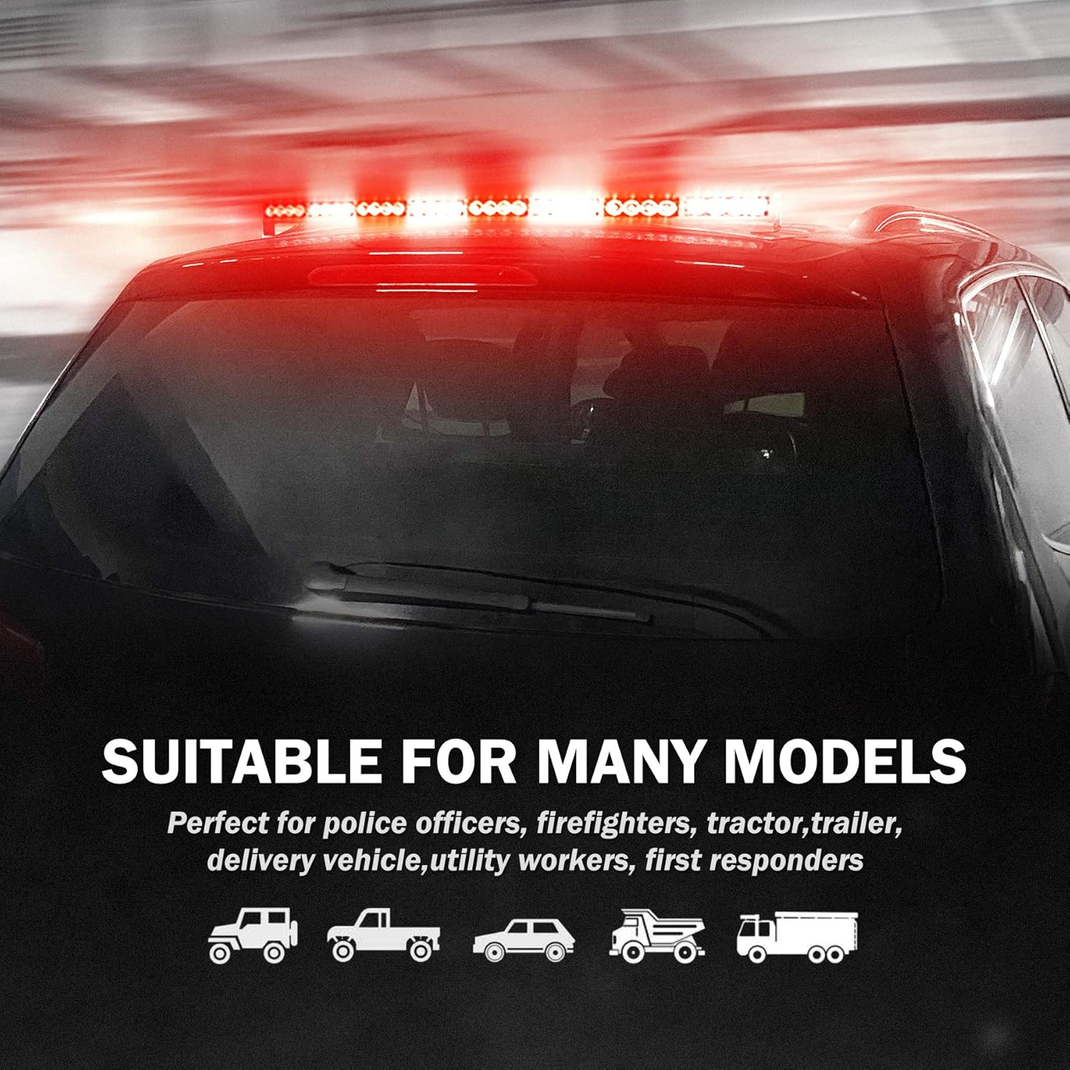 FEELOTAM Red White Emergency Firefighter Hazard Warning Light Windshield Safety Lights Bar 35.5 inch 8 Panels for Fire Vehicles with Wireless Remote Control Cigar Lighter Pack of 2