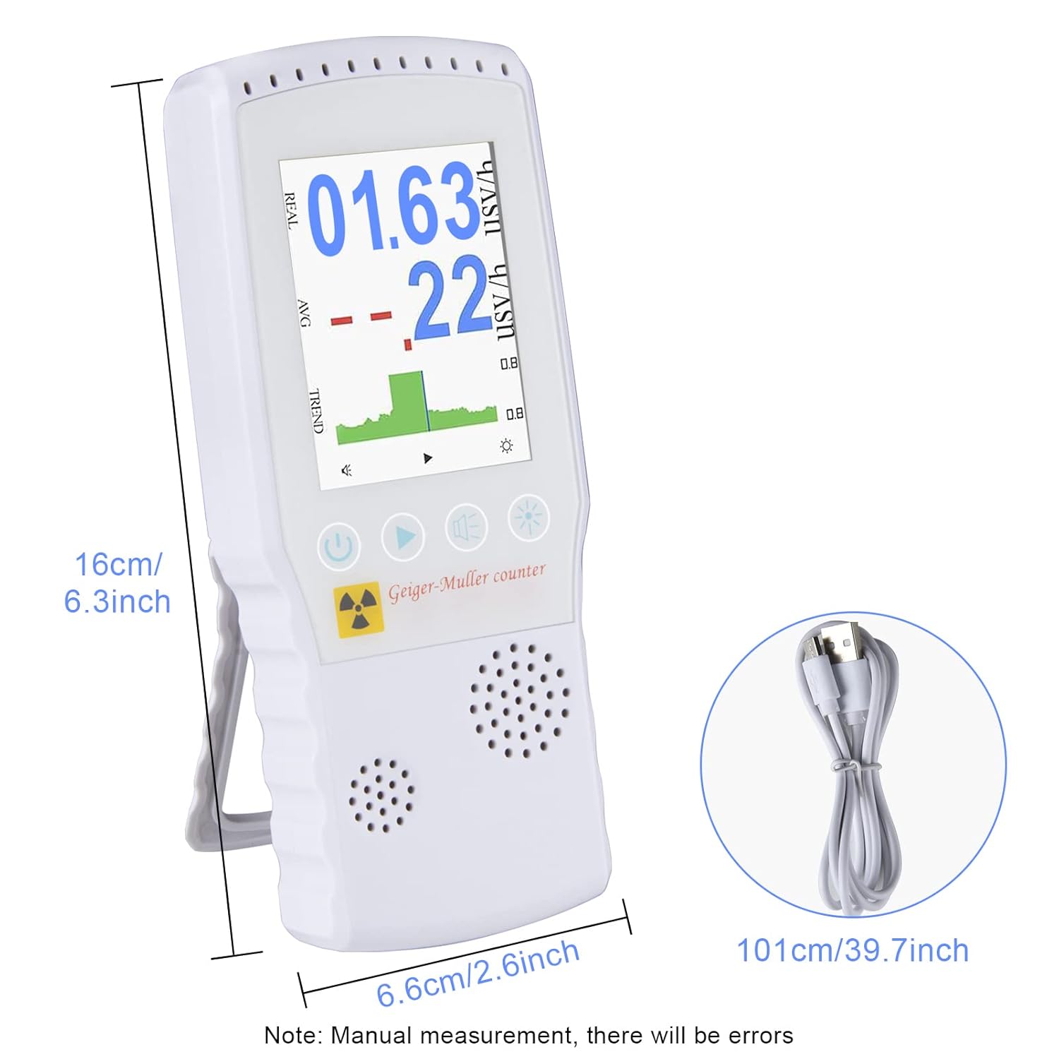 Geiger Counter Nuclear Radiation Detector Beta Gamma X-ray Tester Handheld Portable Dosimeter Monitor Digital Meter Marble Radioactive Alarm Counter High Sensitivity Accuracy Large Screen Dosimeter