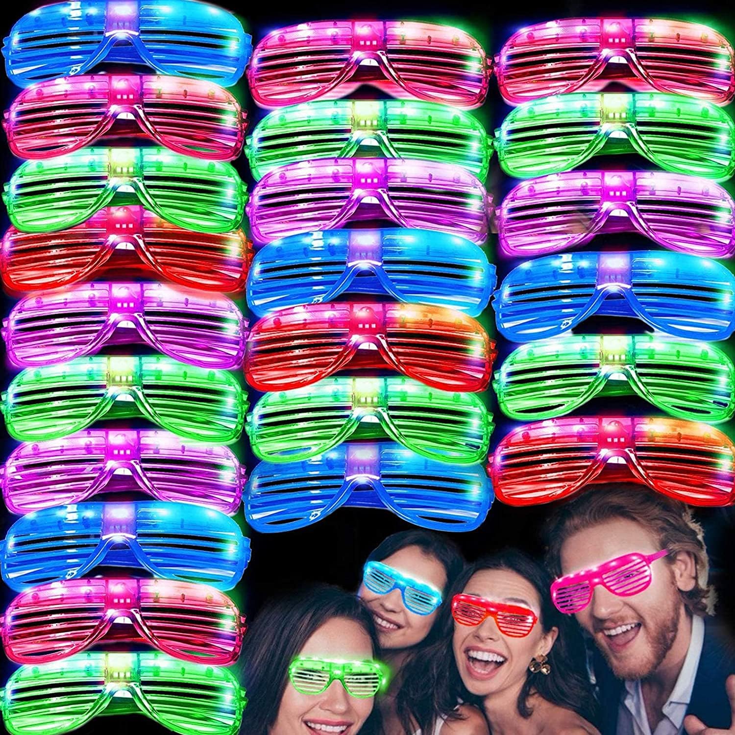 iGeeKid 50 Pack LED Glasses Light Up Party Glasses Glow in The Dark Party Supplies Shutter Shades Neon Flashing Glasses Carnival Sunglasses Party Favor for Kids Birthday Wedding Costume