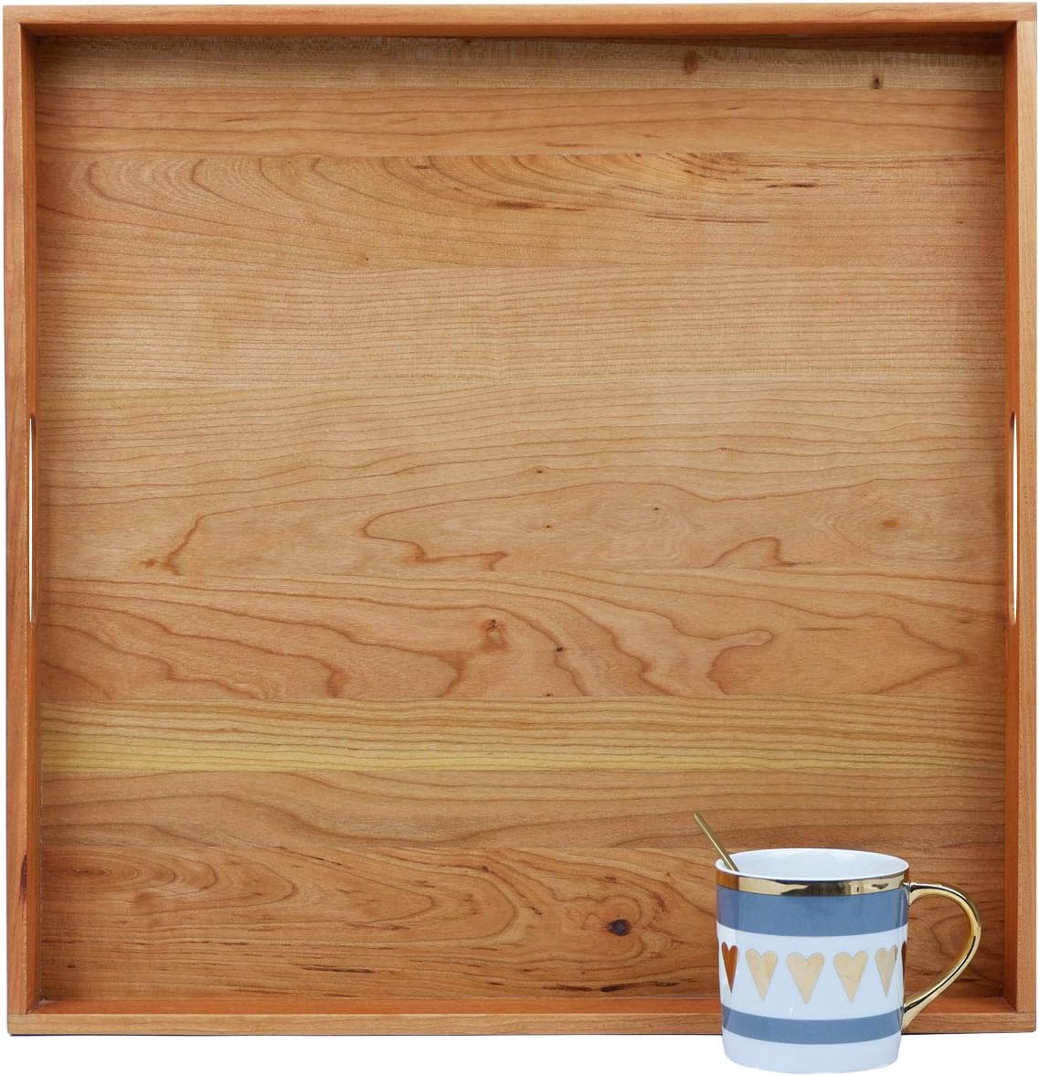 MAGIGO 19 x 19 Inches Large Square Black Walnut Wood Ottoman Tray with Handles, Serve Tea, Coffee Classic Wooden Decorative Serving Tray Pack of 2