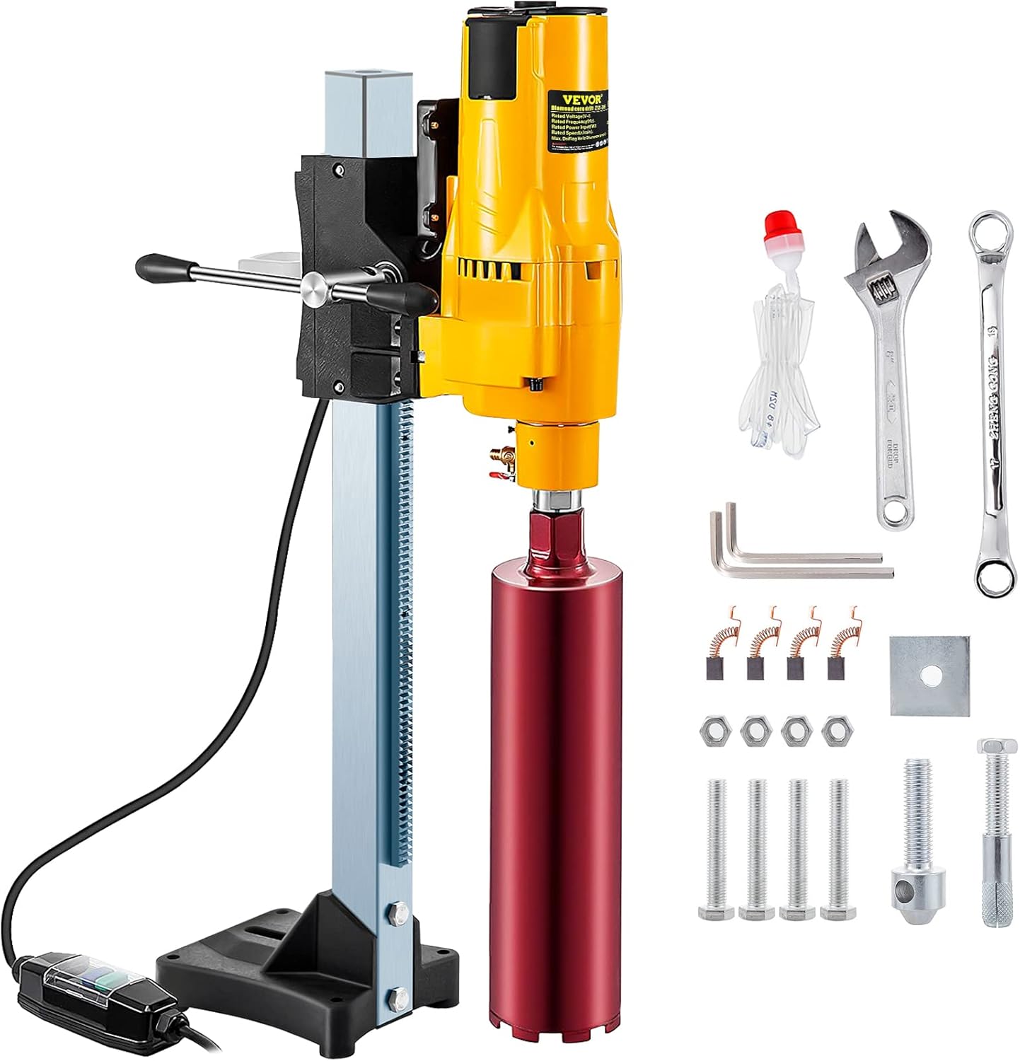 Happybuy 8 Inch/205MM Diamond Core Drilling Machine 3980W Diamond Core Drill Rig with Stand and Drill Bits,Wet Dry Core Drill Rig for Diamond Concrete Drilling Boring (Drill Bit Diameter: 4.25