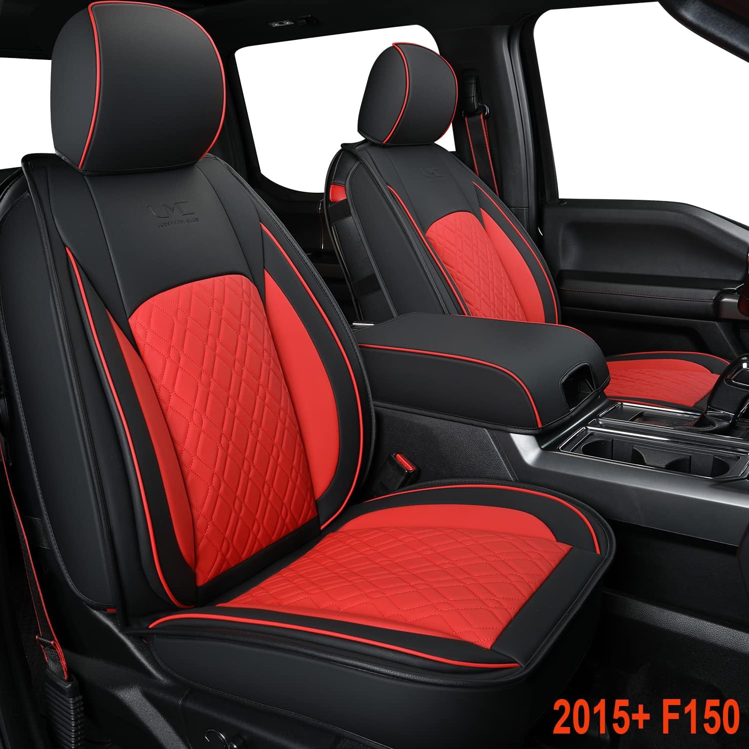 F150 Full Set LUCKYMAN CLUB Q7 Seat Covers, Fit 2015-2022 Ford F150 and 2017-2022 F250 F350 F450 (Full Set, Black)
