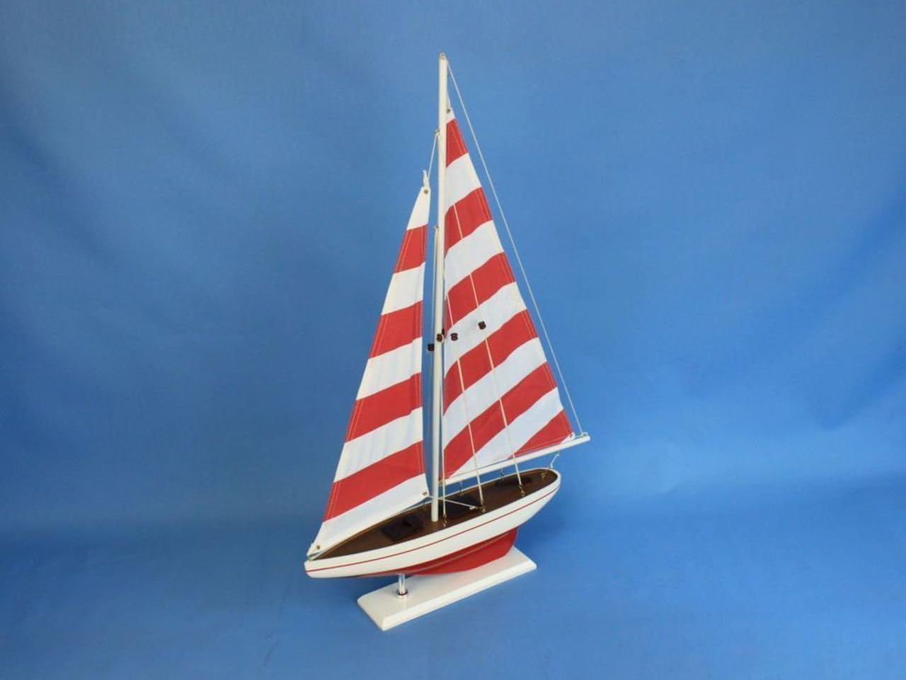 Hampton Nautical Wooden Red Striped Pacific Sailer Model Sailboat Decoration, 25