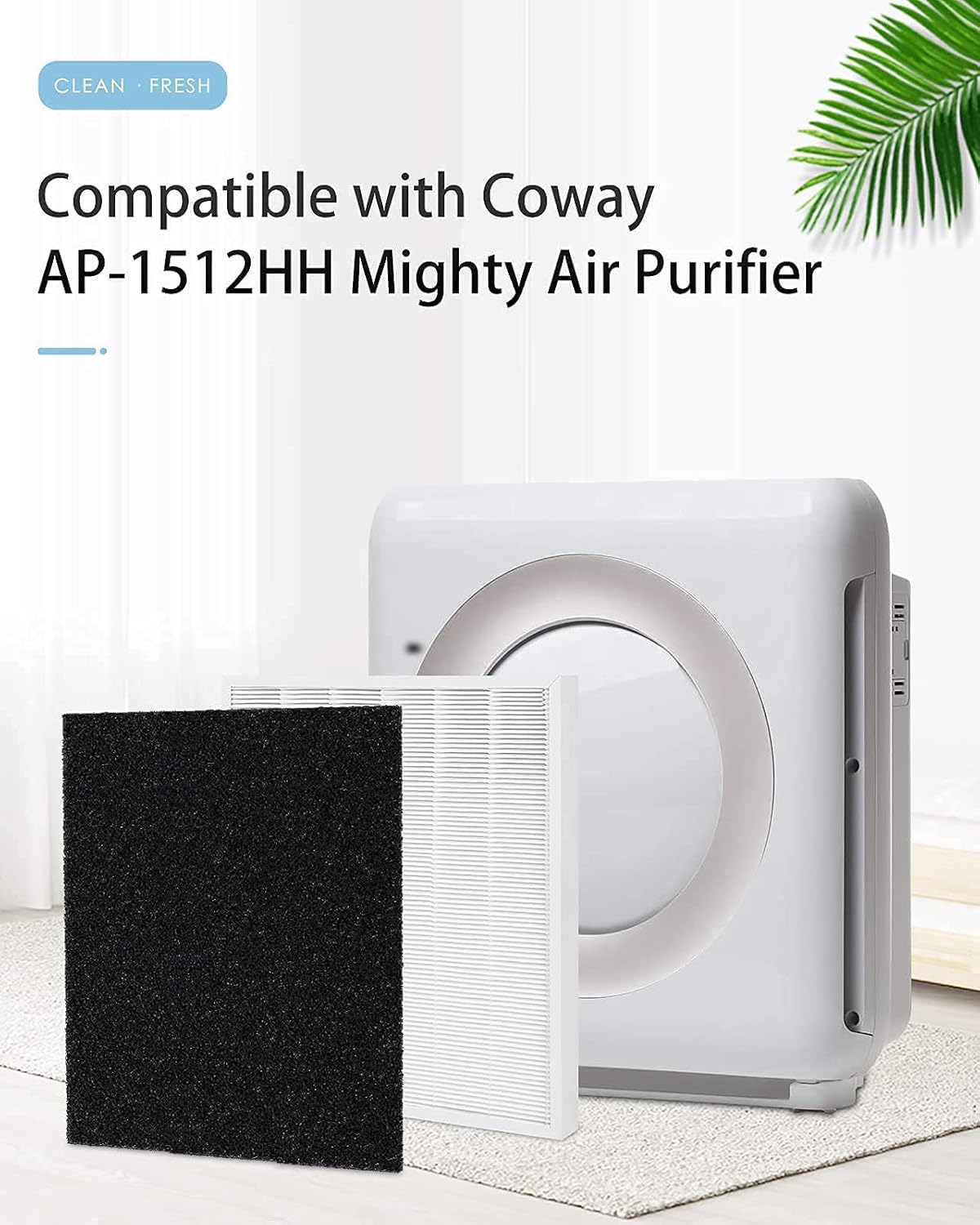 Fil-fresh 2-Pack AP-1512HH Filter Compatible with Coway Air Purifier, with 8 Carbon Pre-Filters, Part# 3304899