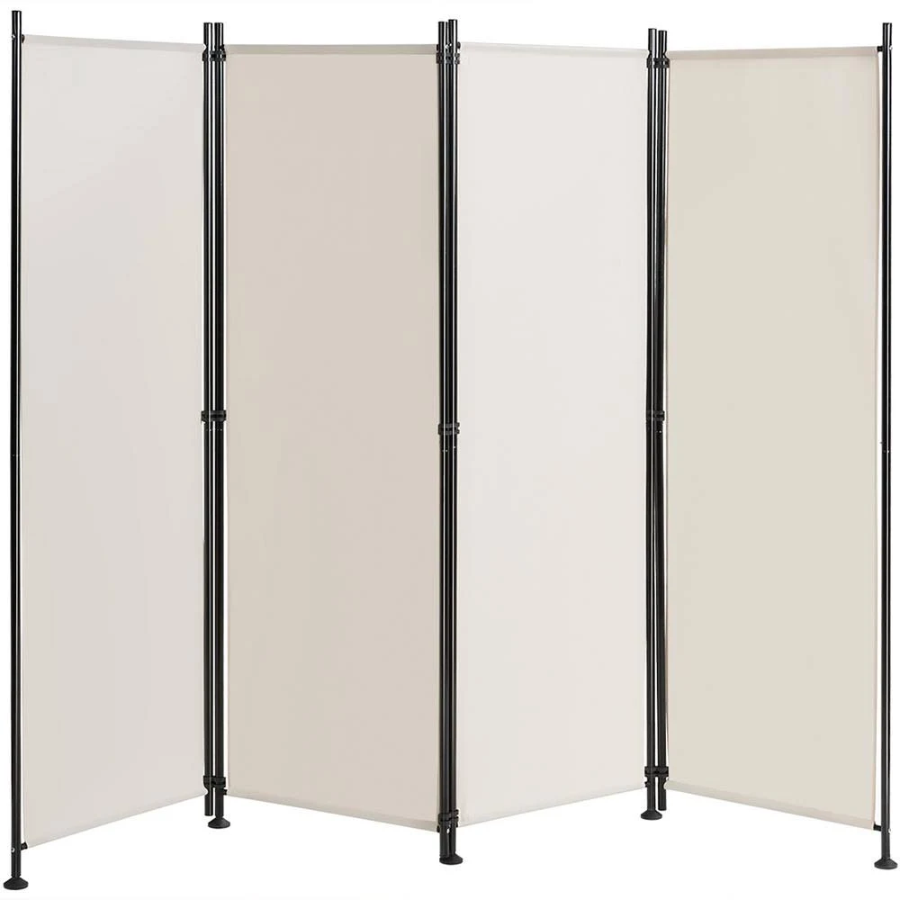 Costway 4-Panel Room Divider Folding Privacy Screen w/Steel Frame Decoration White in Black
