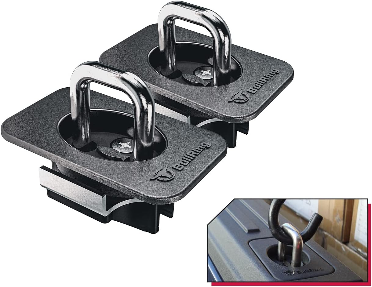 Bull Ring 4025 Flush Fit Retractable Truck Bed Tie Downs for '15-'21 Ford F150, 17-'21 Ford F250 & F350 Super Duty, 17-'21 Ford Raptor (2 Pairs)