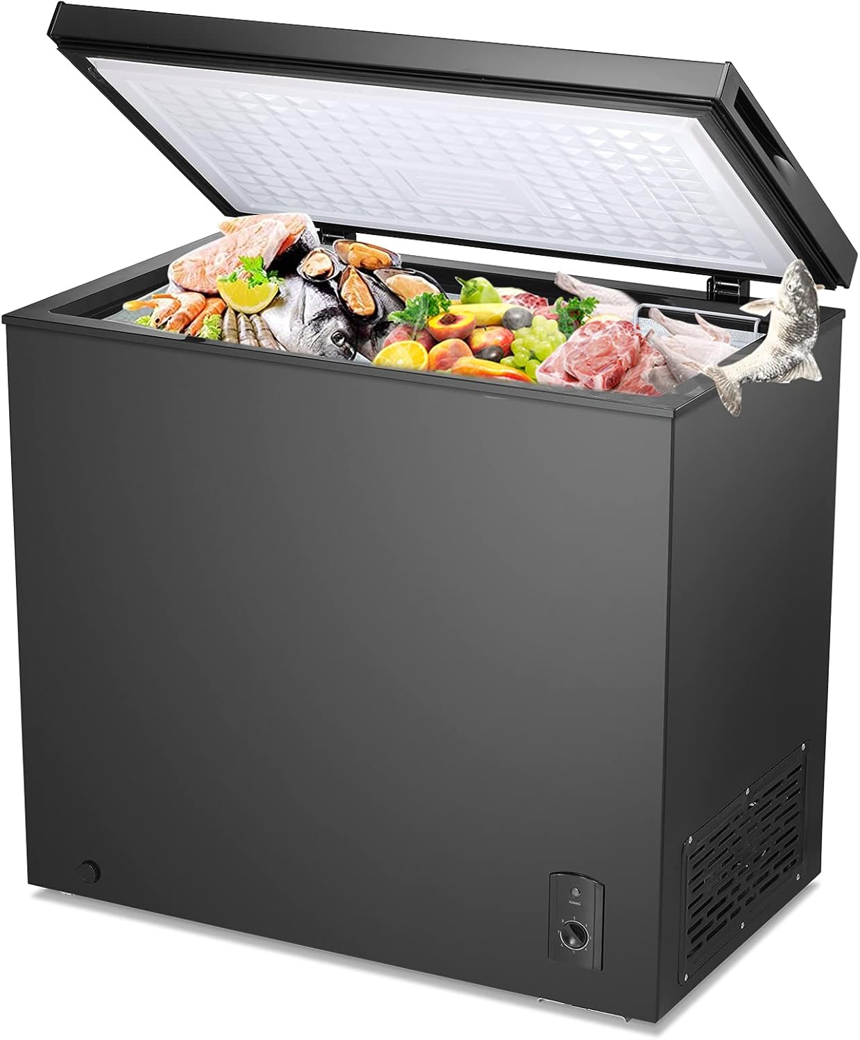 Kismile Chest Freezer Free Standing Top Door, Compact Chest Freezer with Removable Basket for Indoor Use (Black, 5.0 Cu.ft)