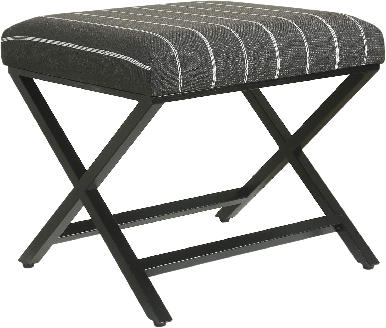 HomePop Modern Square Metal X-base Ottoman, Tan and Cream Awning Stripe Pack of 2