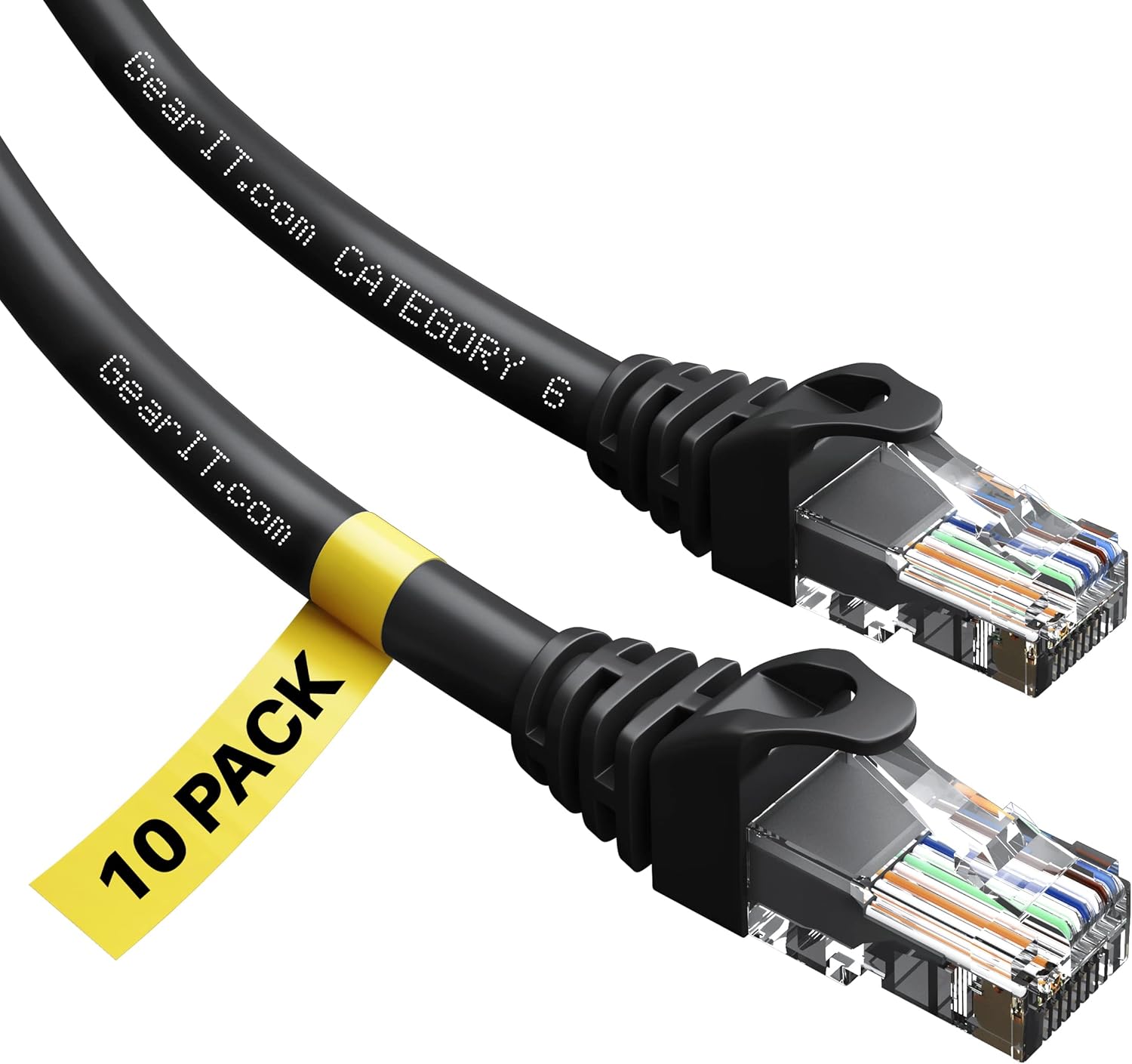 GearIT 20-Pack Cat6 Patch Cable 3 Feet Cat 6 Ethernet Cable Snagless Flexible Soft Tab - Preimum Series - Black Pack of 2