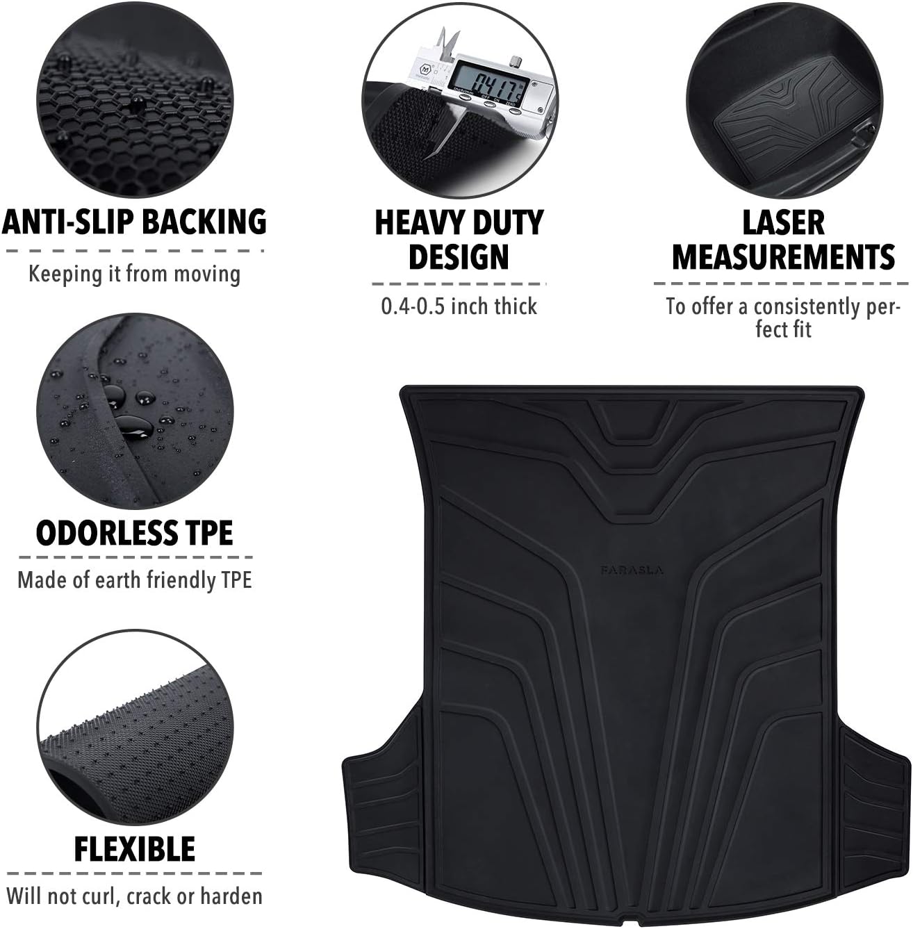 Farasla All Weather Trunk Mats for New 2021 Tesla Model 3 Pack of 2