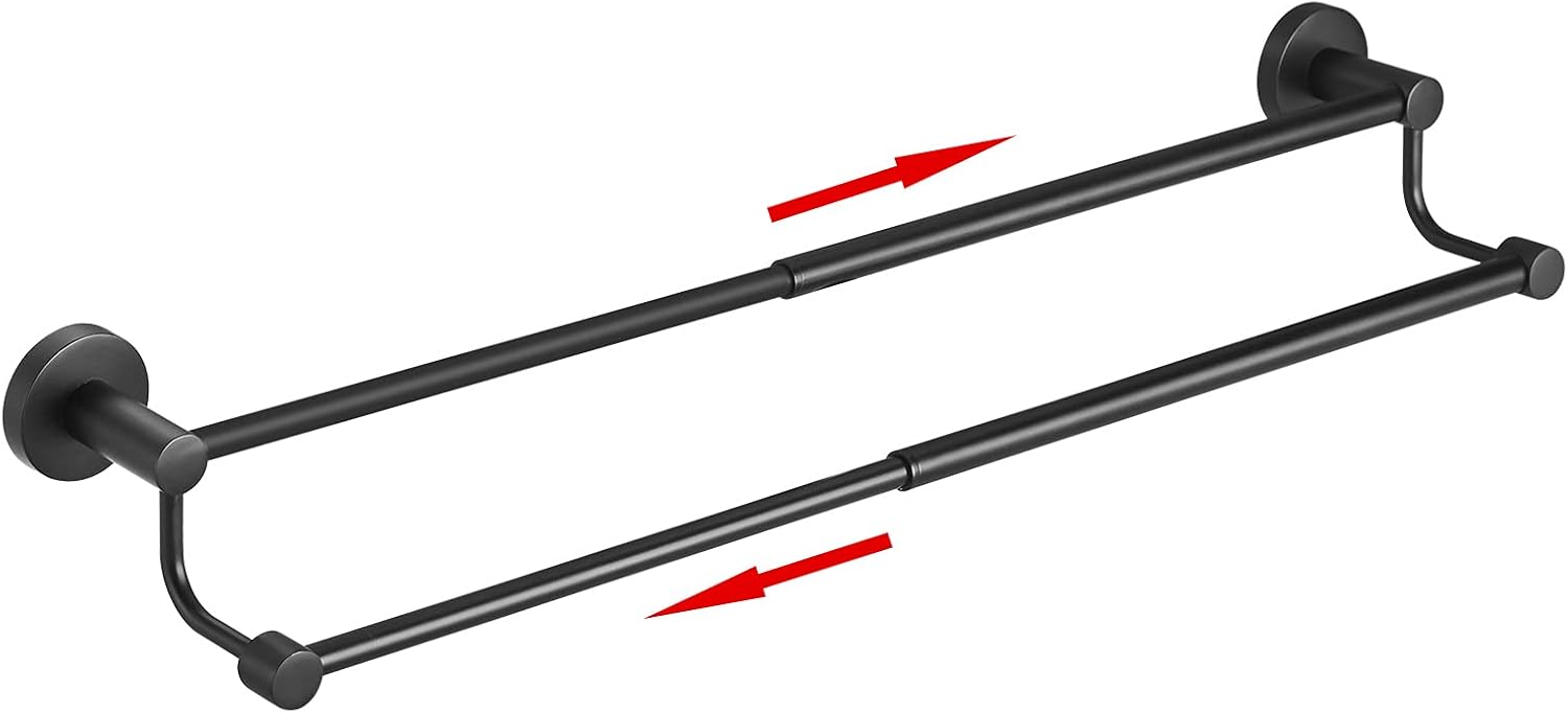 BESy Adjustable 16.5-28.5 Inches Double Bath Towel Bar for Bathroom SUS304 Stainless Steel Towel Holder, Hotel Style Wall Mount with Screws Hand Towel Bar，Towel Rack Rod Hanger, Matte Black Finish