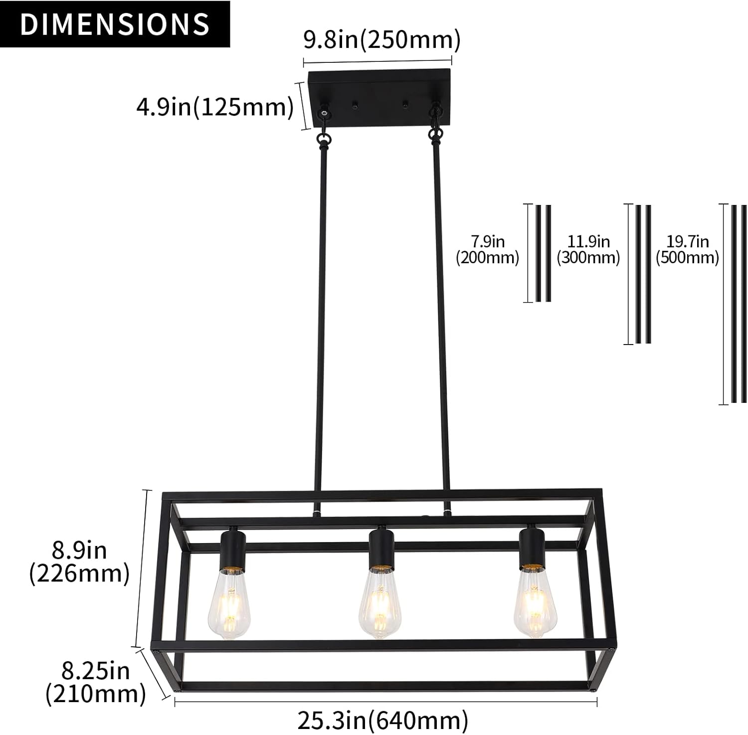 Black Kitchen Island Lighting, Farmhouse Light Fixtures, Linear Farmhouse Chandelier,3 Lights Metal Light Fixtures Ceiling for Dining Room, Kitchen, Bar, Foyer