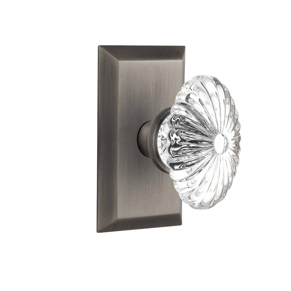 Nostalgic Warehouse 713346 Studio Plate Privacy Oval Fluted Crystal Glass Door Knob, Antique Pewter