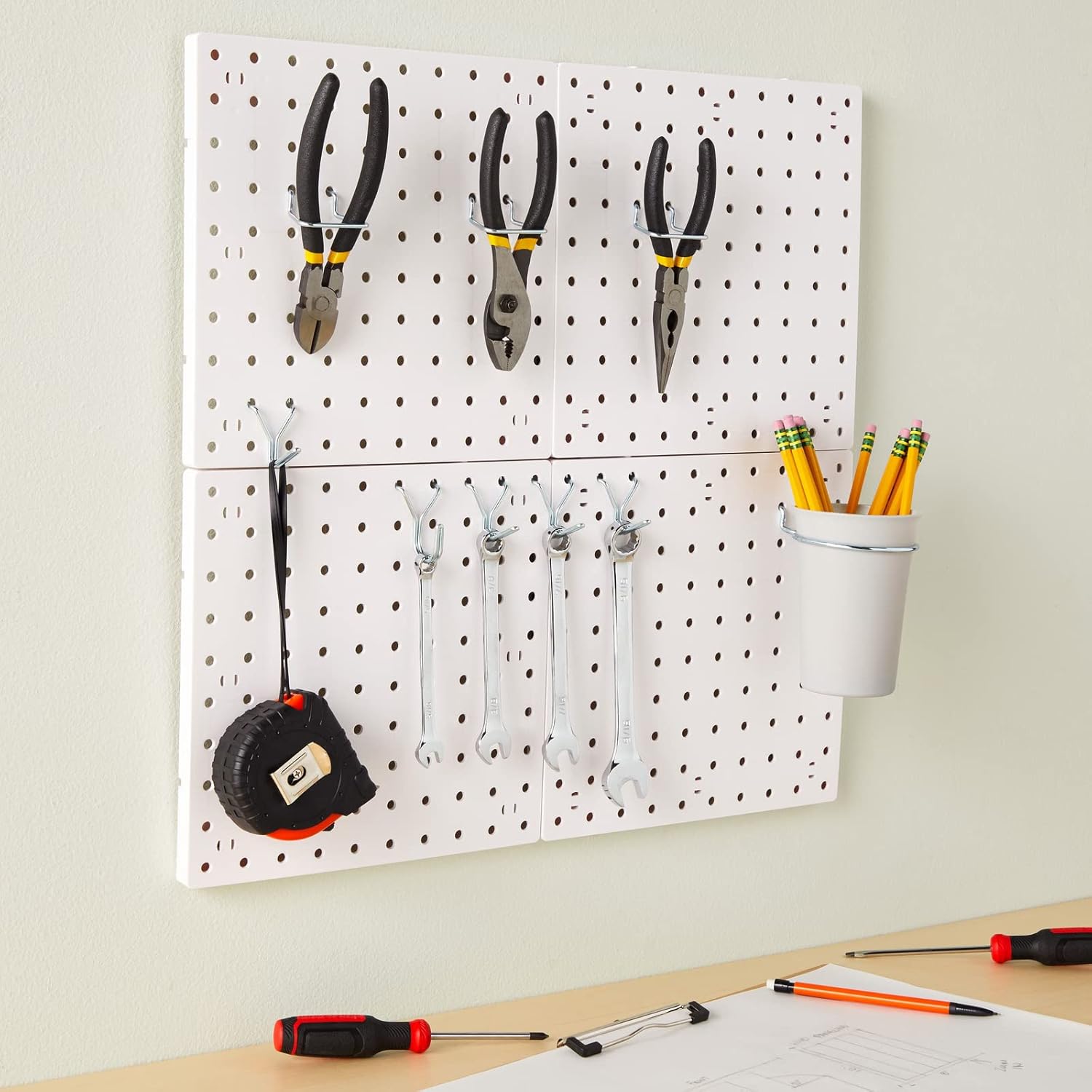 4 Pack Pegboard Wall Organizer for Jewelry, Cooking Utensils (10 x 10 in, White)