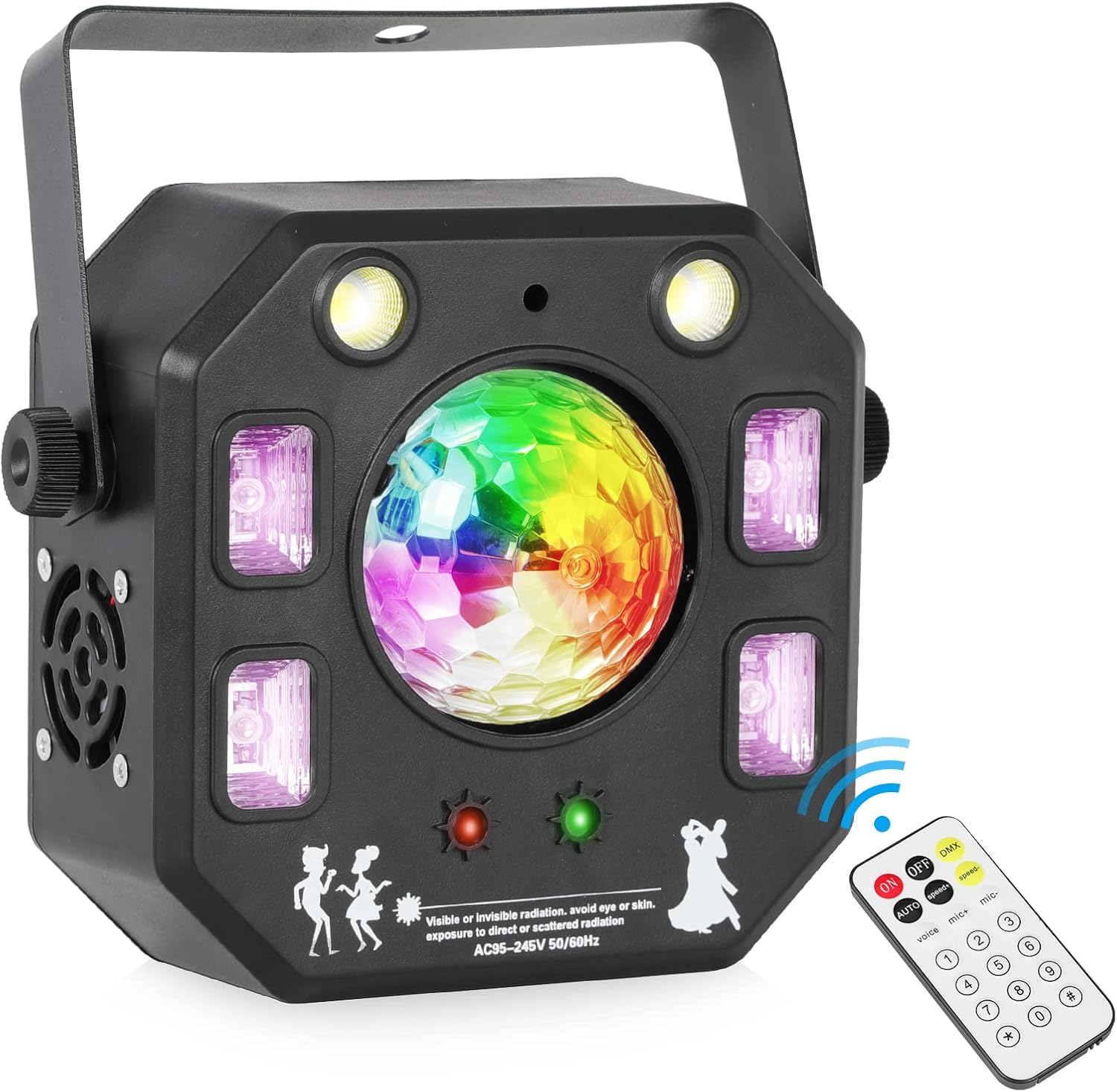 Texinpress LED Stage Light RGB Party Light DJ Light, 4 in 1 Magic Ball Led Pattern Light with Sound Activated Strobe Light, Compatible with DMX for Stage Wedding Party Club Disco Lighting