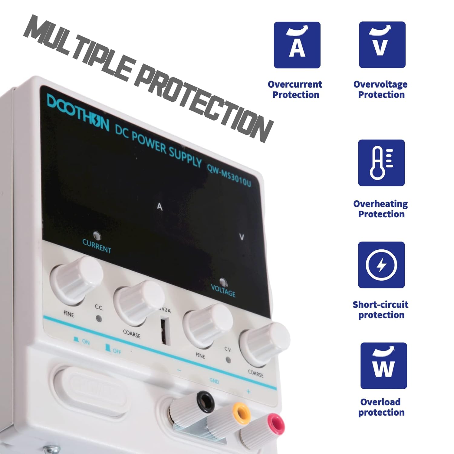 DOOTHUN DC Power Supply Variable Adjustable Switching Regulated Bench Power Supply, 3-Digit LED Display and 5V/2A USB Interface with Alligator Test Line, American Power Cord(30V/10A) Pack of 2