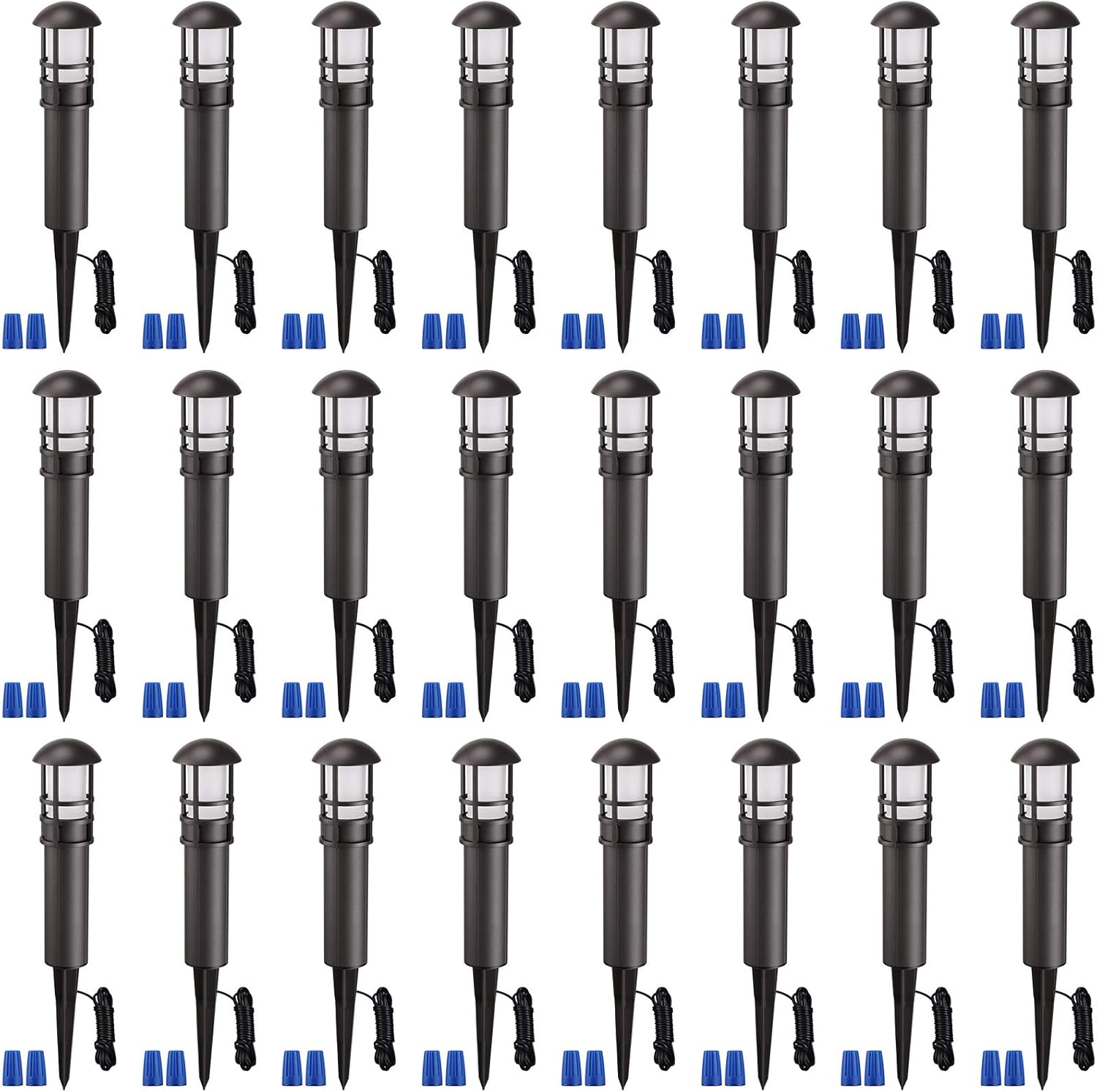 LEONLITE 24-Pack LED Landscape Pathway Light, 3W (18W Eqv.), AC/DC 12V Low Voltage Path Lighting, IP65 Waterproof, Non-Dimmable, ETL Listed, Bronze Aluminum Housing, 3000K Warm White