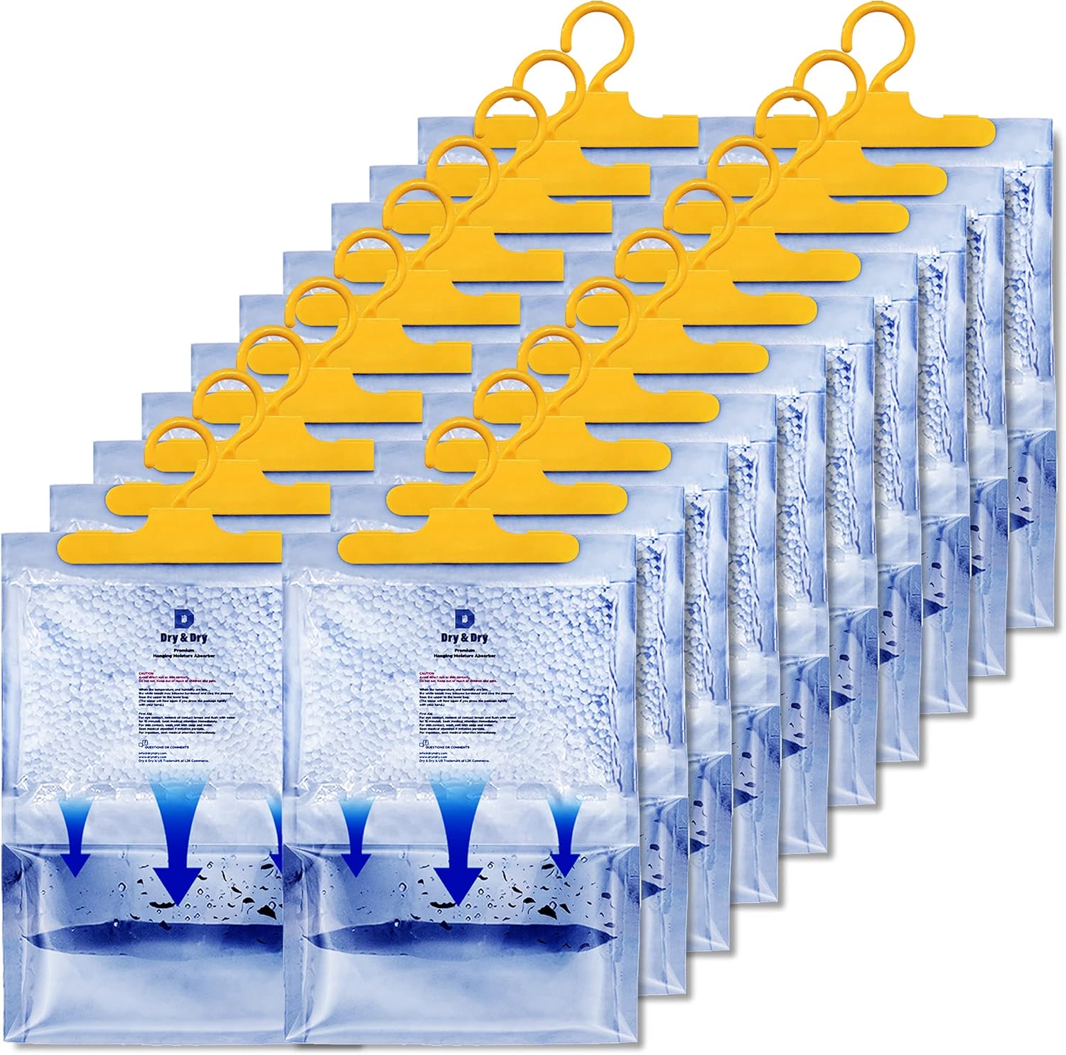 Dry & Dry 20 Packs [Net 14.1 Oz/Pack] Moisture Absorbers to Control Excess Moisture for Basements, Closets, Bathrooms, Laundry Rooms. - Ultra Strong Hanging Moisture Absorbers Pack of 2