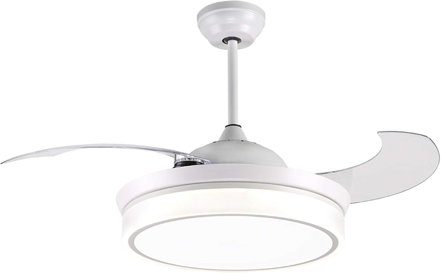 reiga 44-inch White Modern Ceiling Fan Retractable Blades with 3 Colors Change LED Lights, Remote Control, Silent Motor Decoration Fandelier for Living room/Restaurant/Bedroom