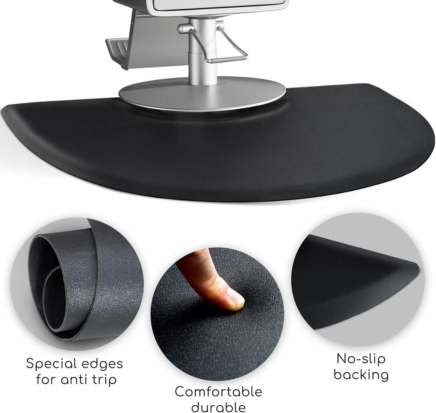 Salon Mat 3&prime;x5&prime; Barber Shop Chair Mat Anti-Fatigue Floor Mat - Black Semi Circle Salon mats for Hair Stylist - 1/2