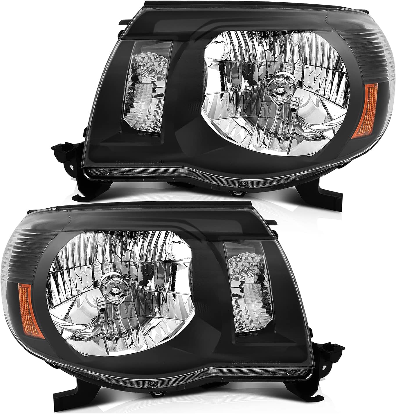 LBRST Headlight Assembly For Toyota Tacoma 2005-2011 Black Housing Amber Reflector Clear Lens Driver and Passenger Side Headlamp