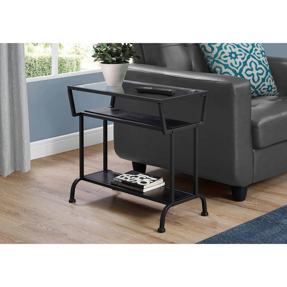 Monarch Specialties Cappuccino End Table with Black Frame
