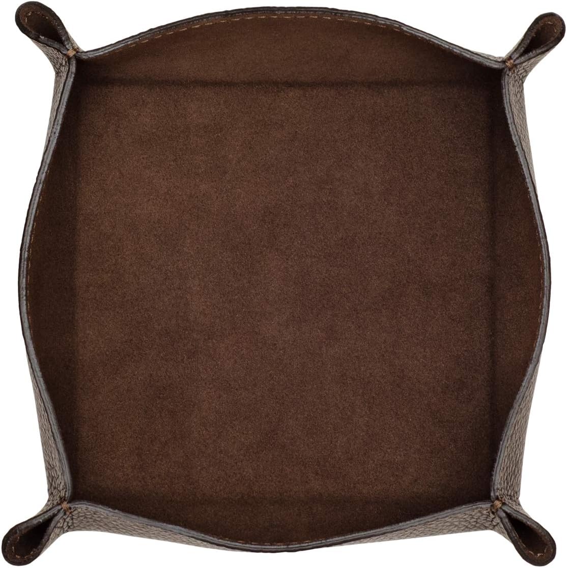 Maruse Italian Tumble Leather Valet Tray Organizer, Office Desk Accessory, Durable Leather Handmade in Italy (Black) Pack of 2